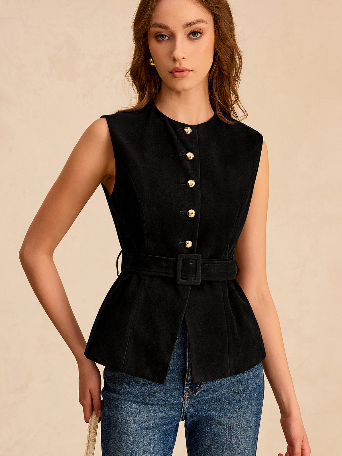 Gilet effet daim avec ceinture