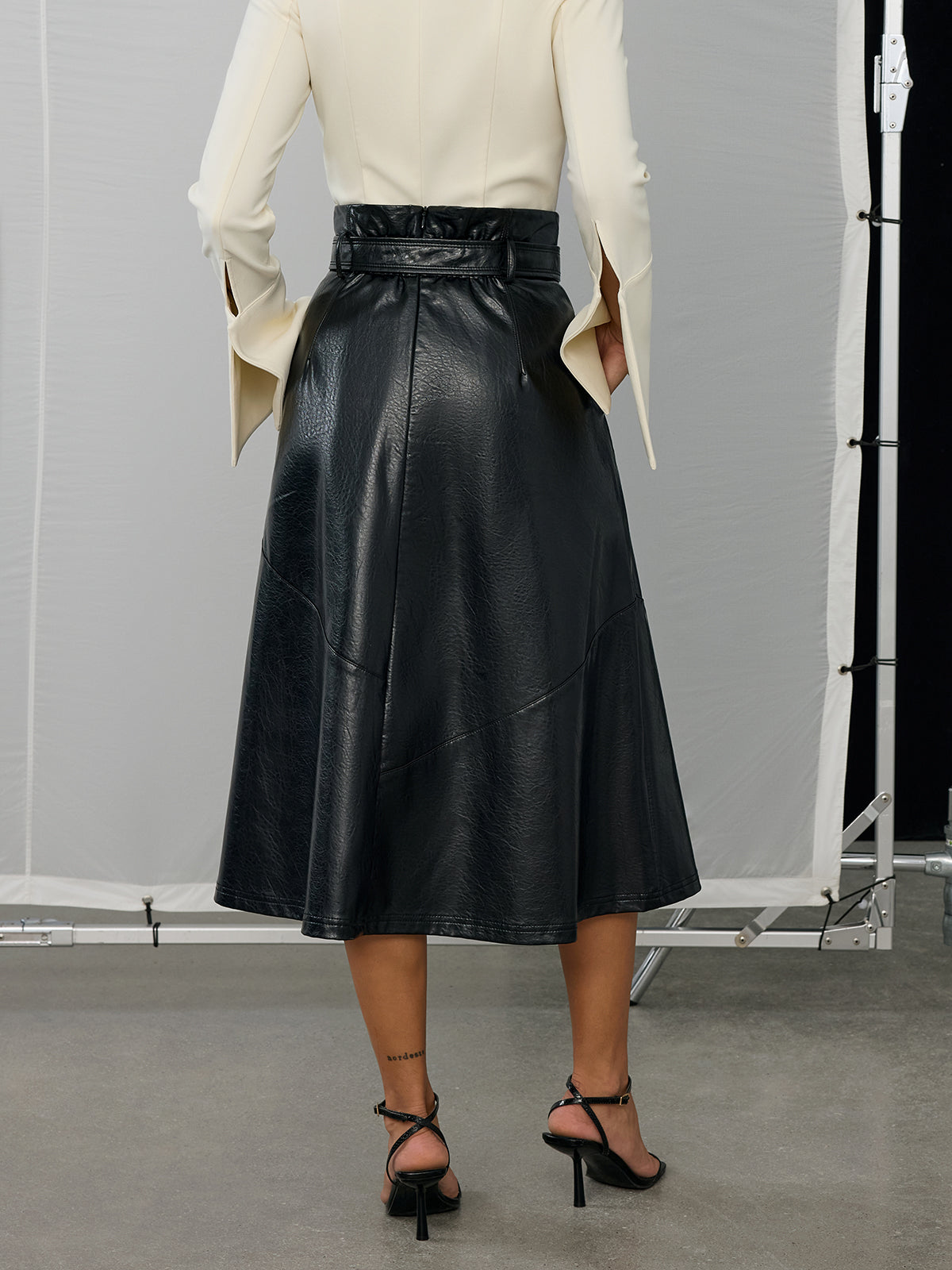 Belted PU Leather Maxi Skirt