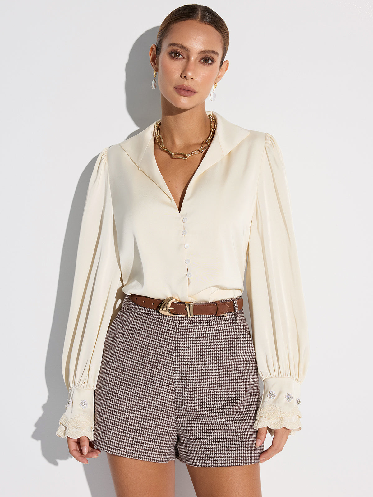 Bluse mit Puffärmeln und Kragen
