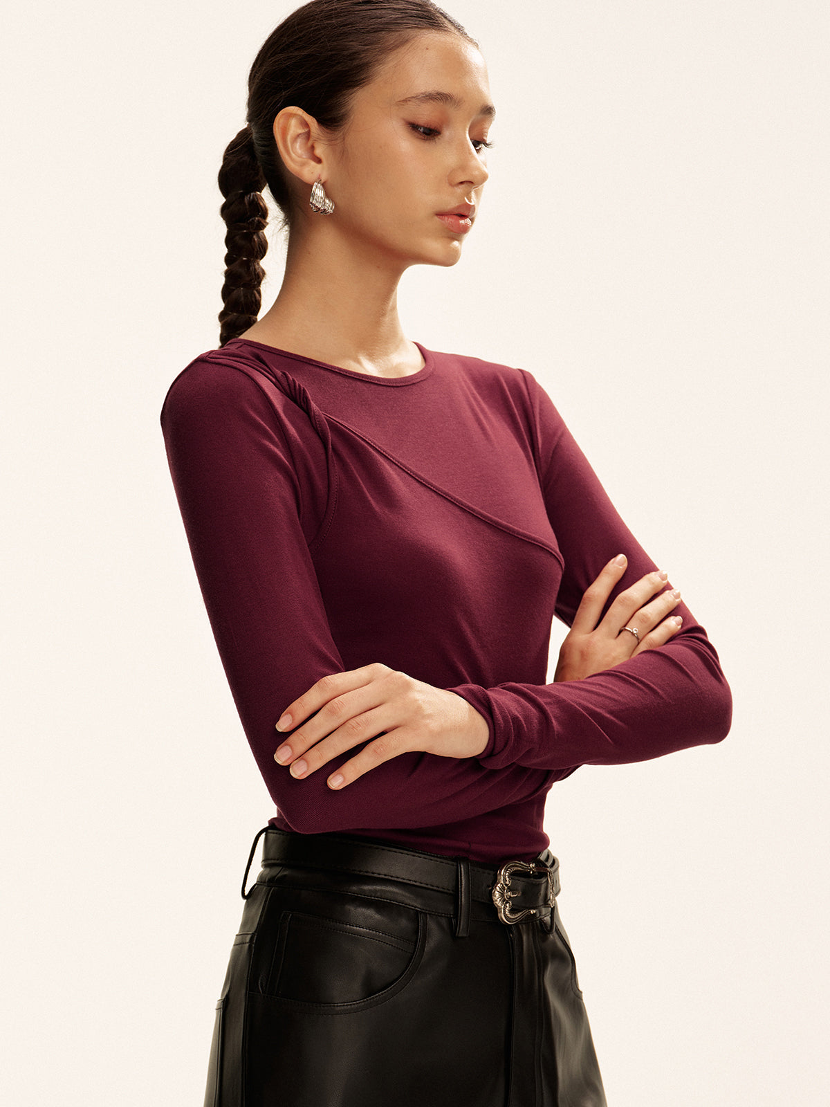 Asymmetric Twist Long-Sleeve Top
