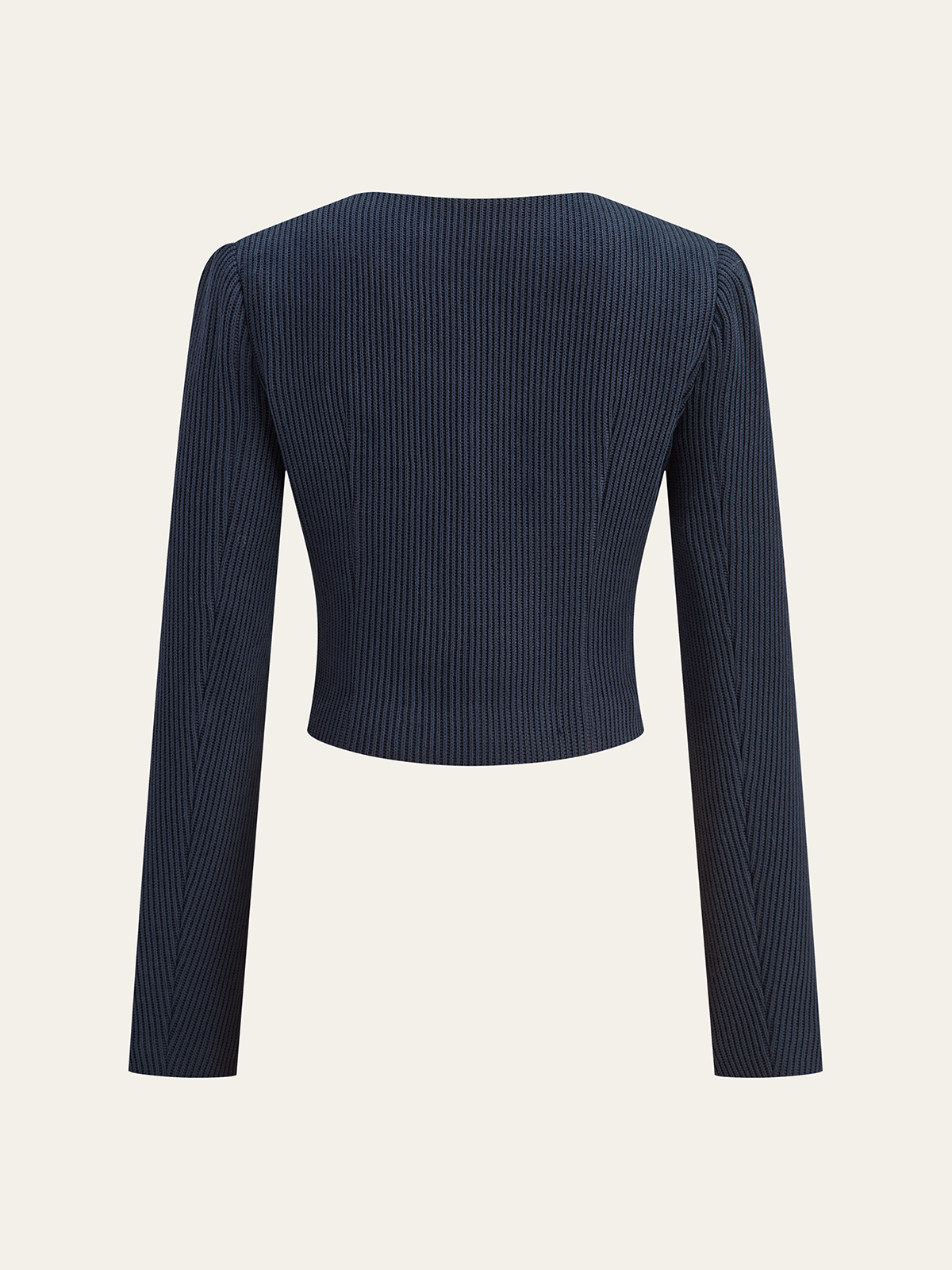 Ribbed Crew Neck Metal Button Blouse