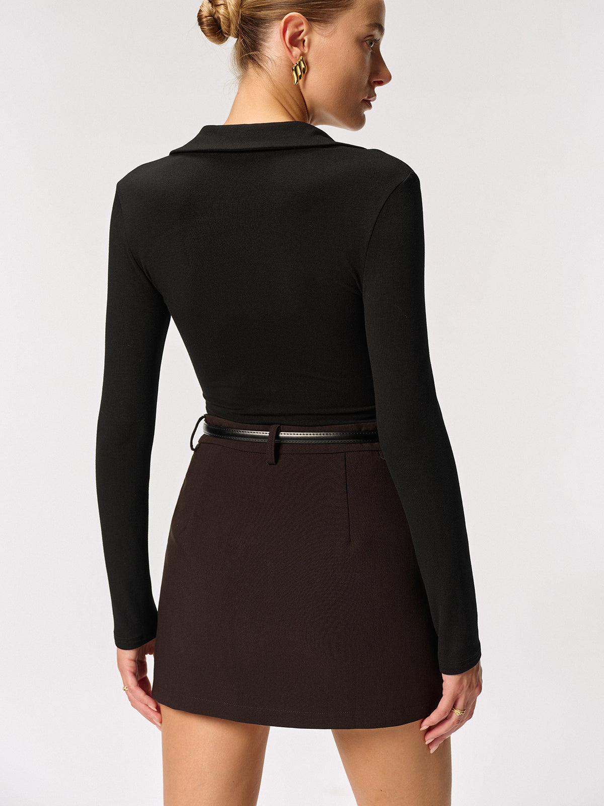 Metal Button Long Sleeve Polo Collar Blouse