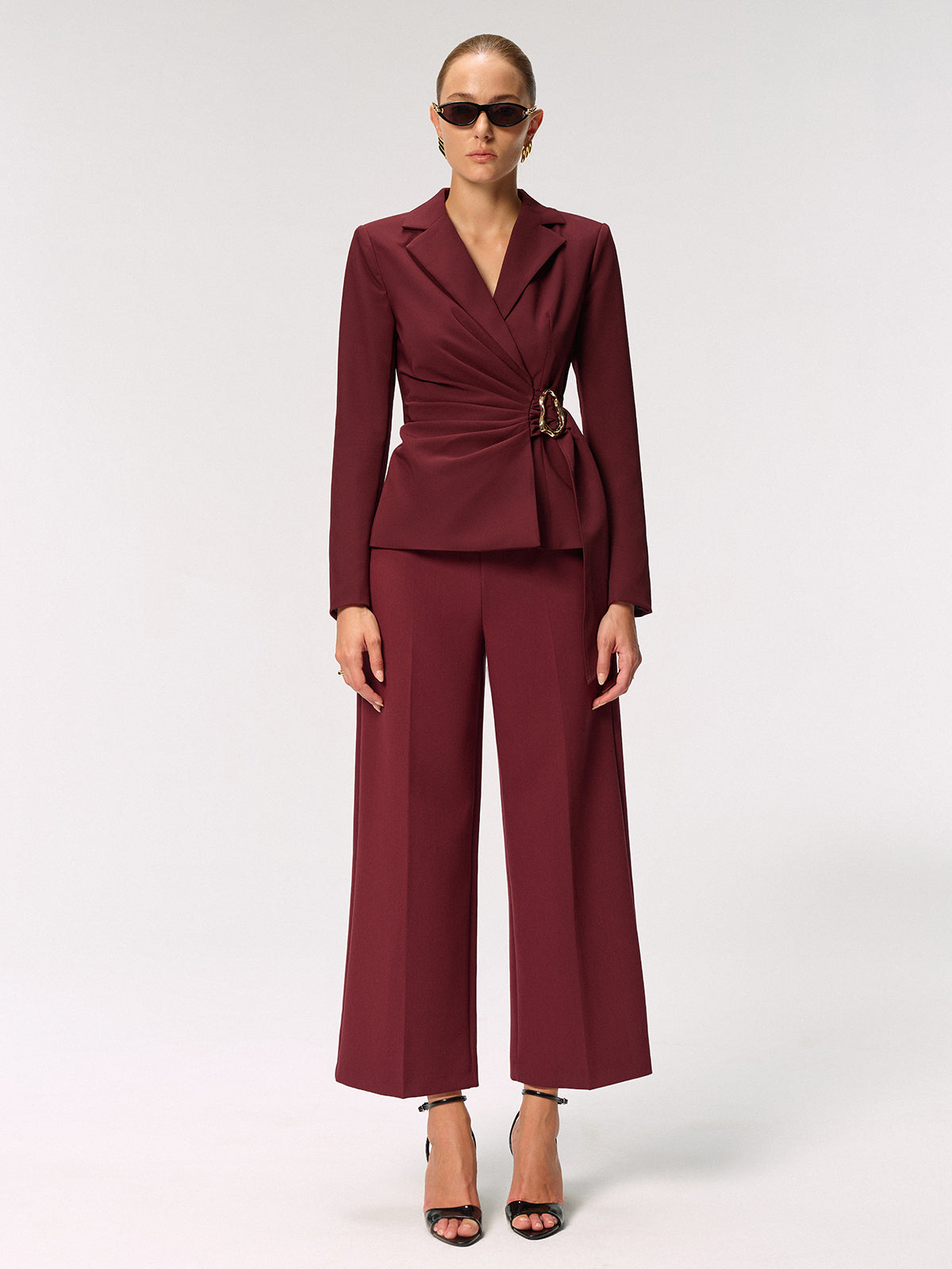 Metal Buckle Asymmetric Blazer