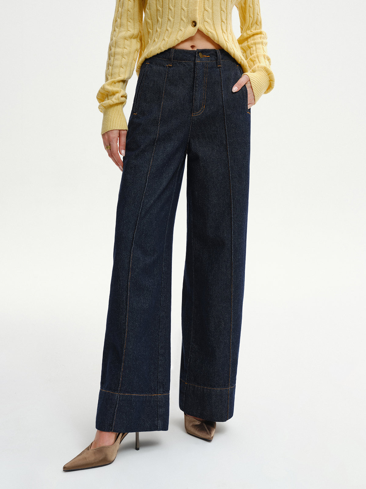Jean en denim taille haute et coupe large
