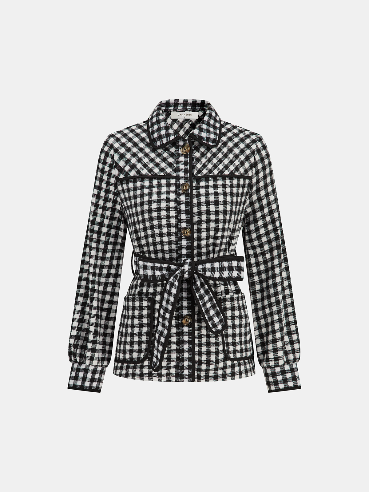 Belted Checkered Collared Jacket
