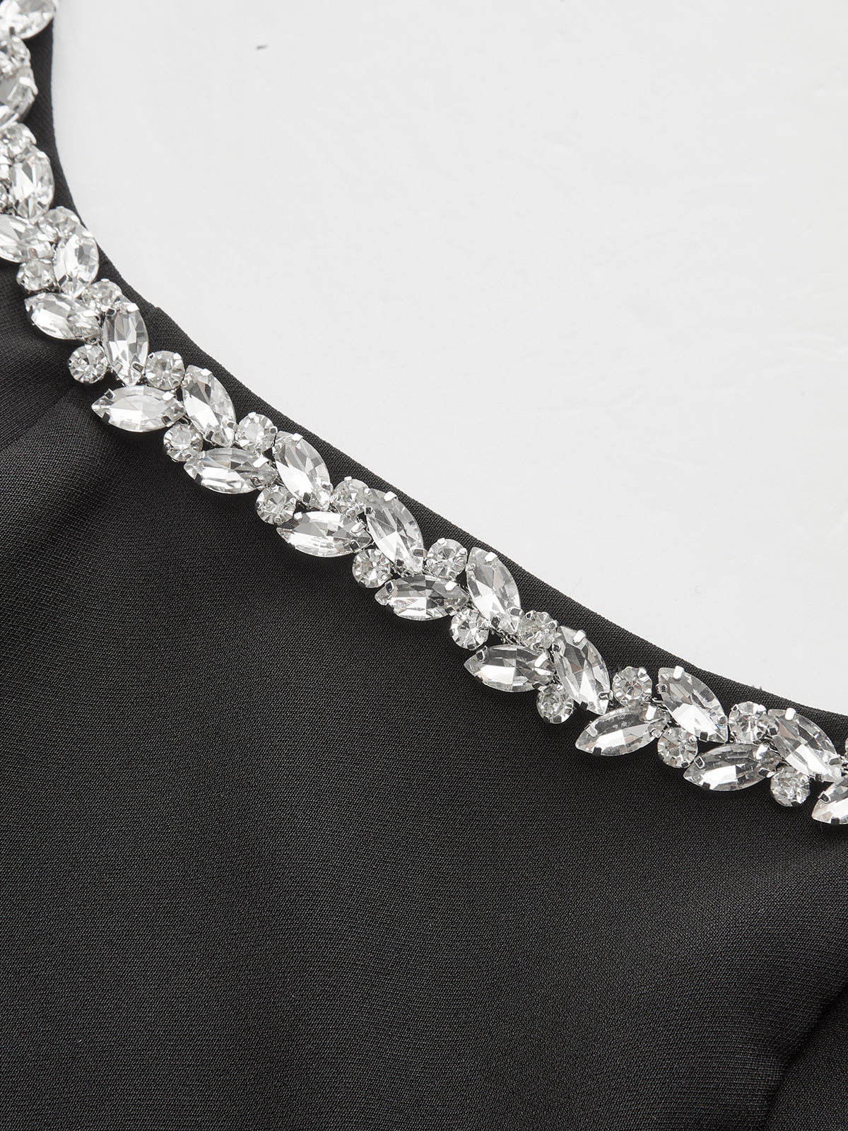 Sleeveless Square Neck Diamond Trim Flare Dress