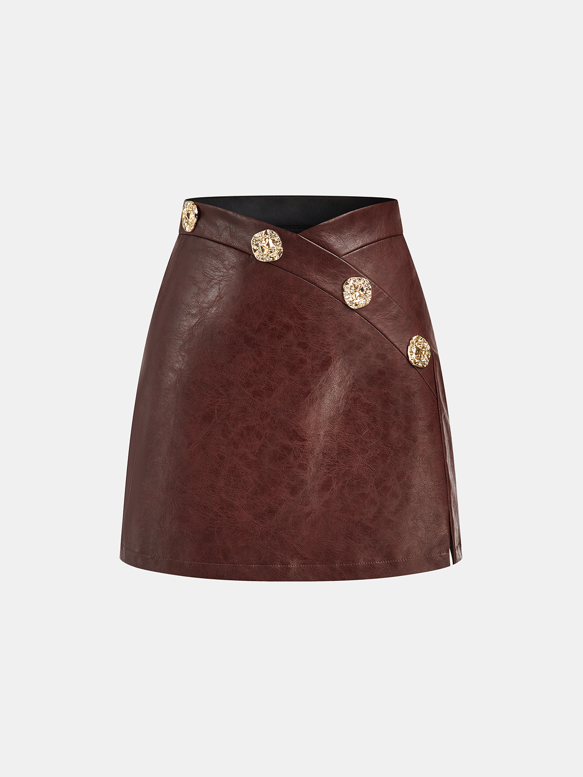 Asymmetrischer Minirock aus PU-Leder mit Metalldetail