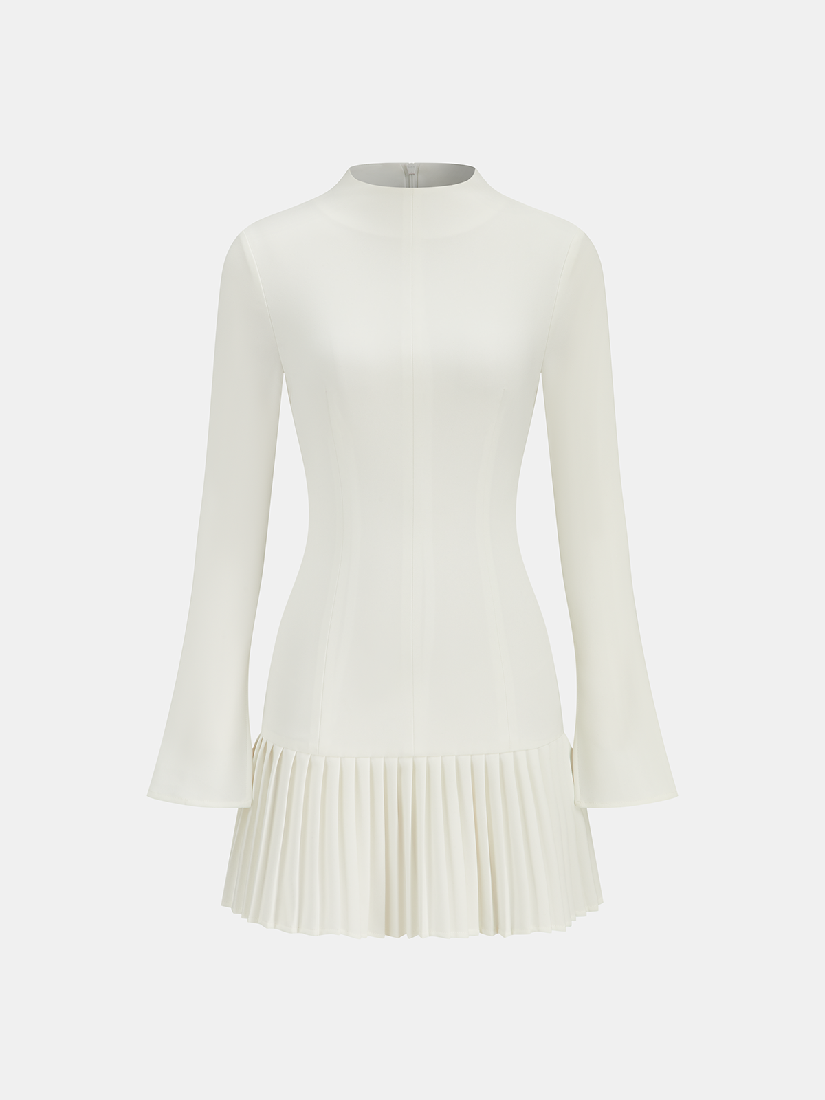 Pleated Hem Mock Neck Mini Dress