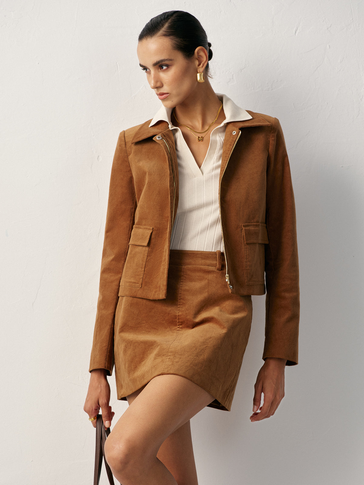 Cord-Kragenjacke mit Taschen