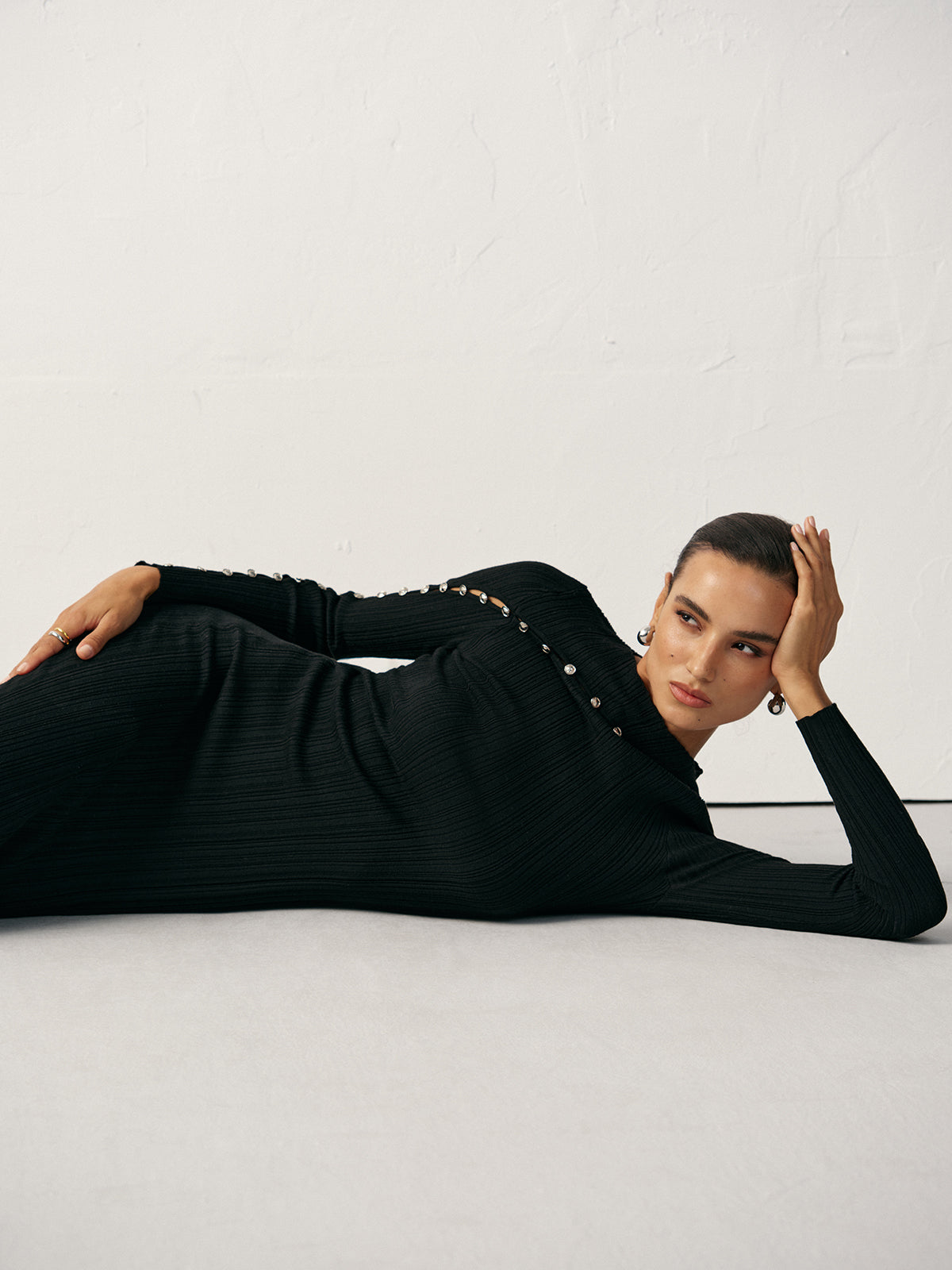 Textured Pearl Wool Blend Fitted Sweater Dress