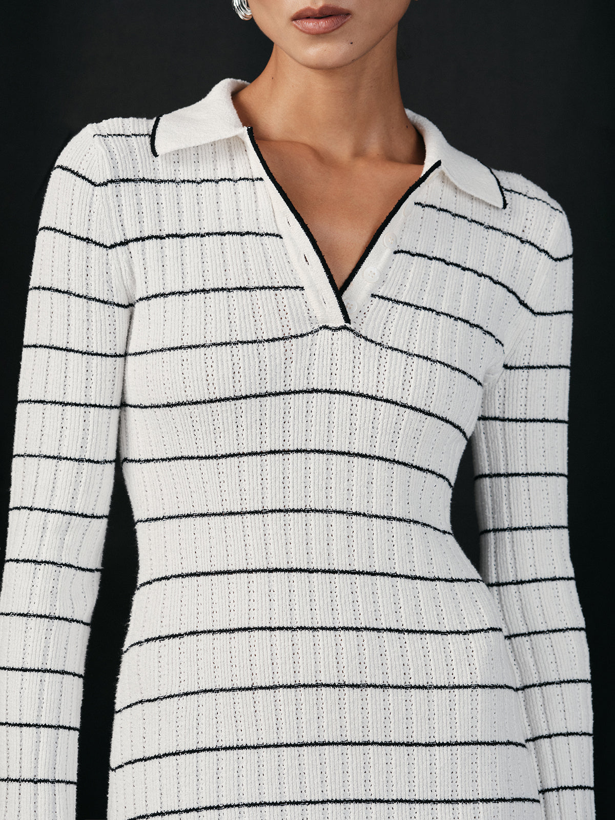 Robe mi-longue en maille extensible à rayures marinière