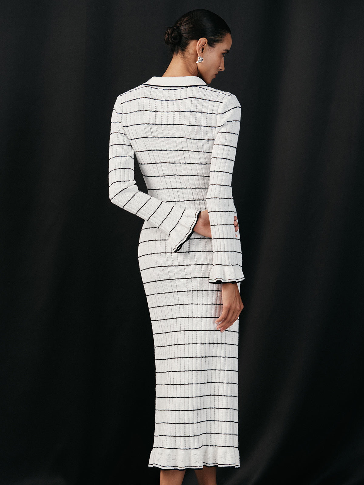 Robe mi-longue en maille extensible à rayures marinière