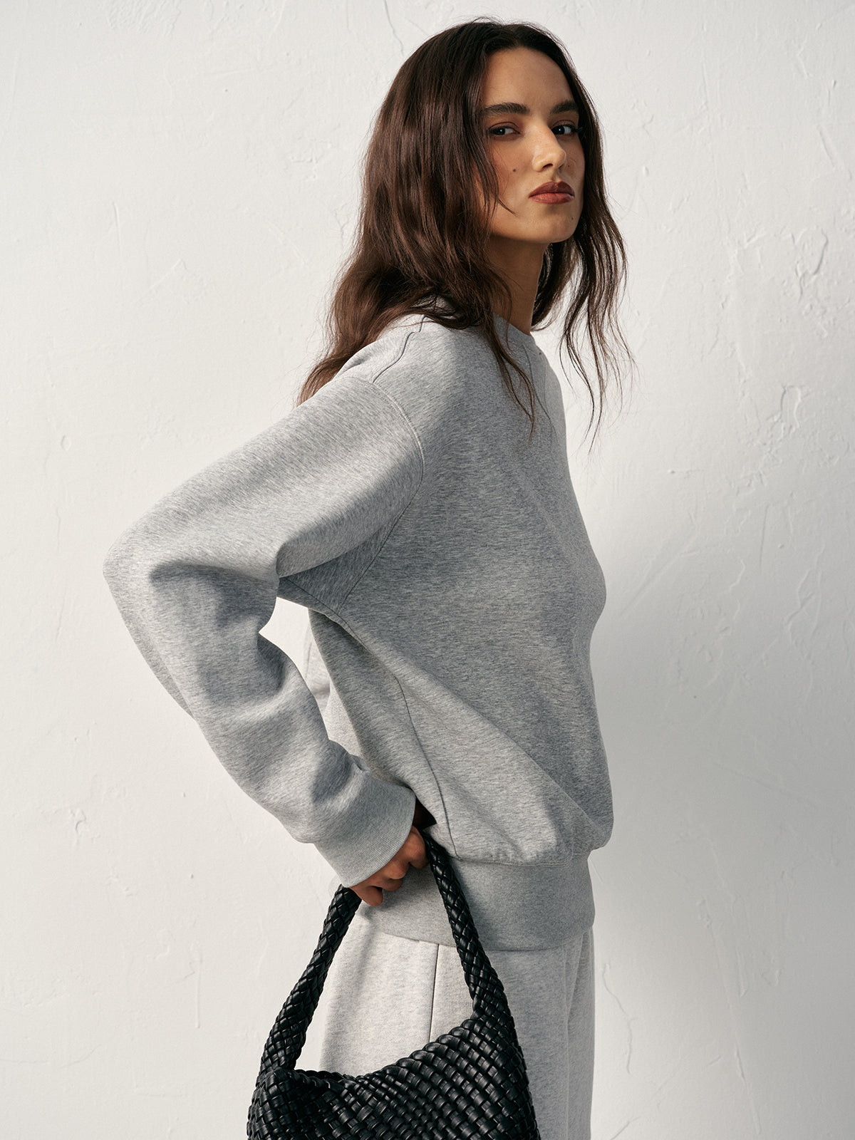 Sweat-shirt col rond en mélange de coton