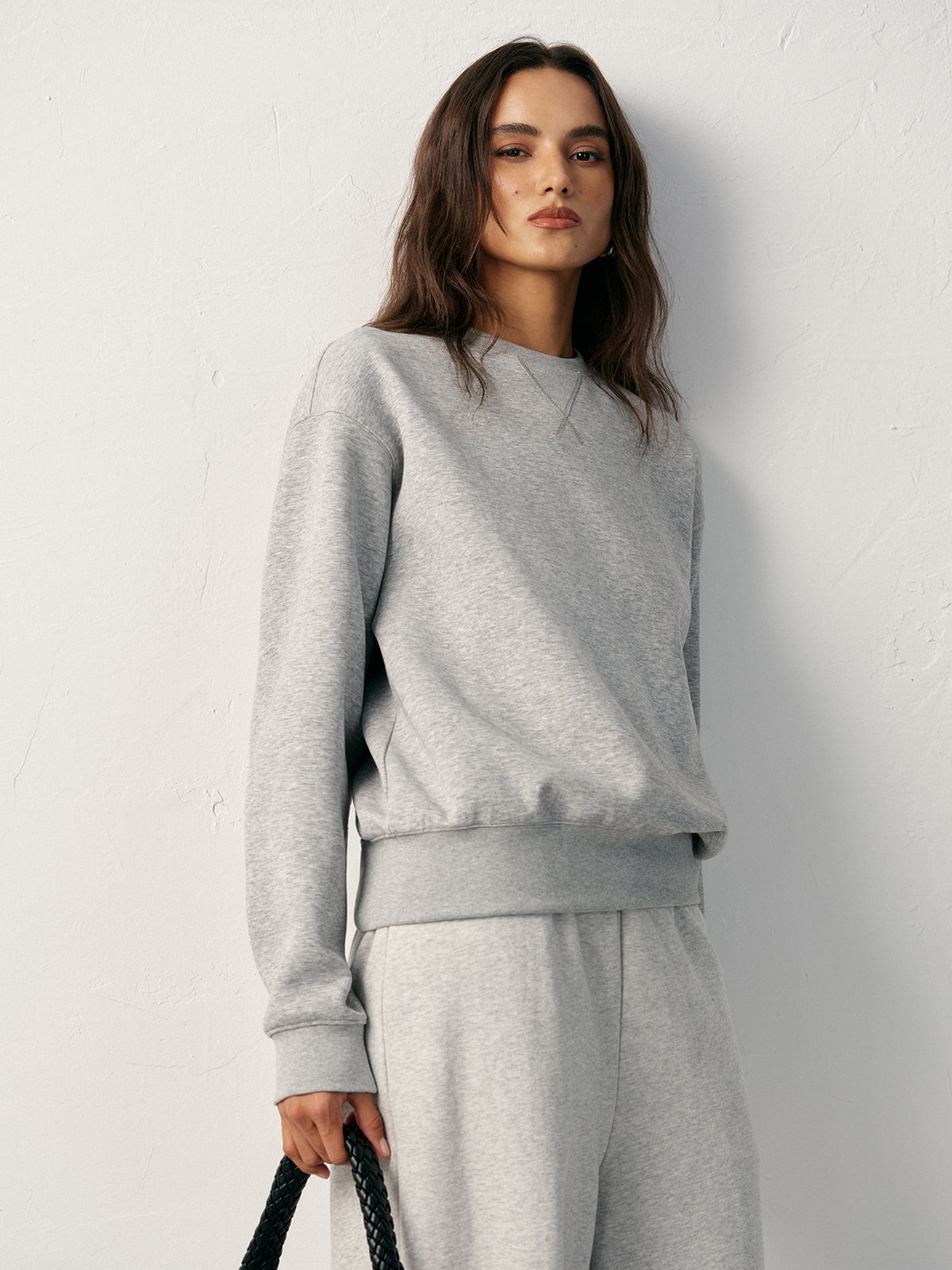 Sweat-shirt col rond en mélange de coton