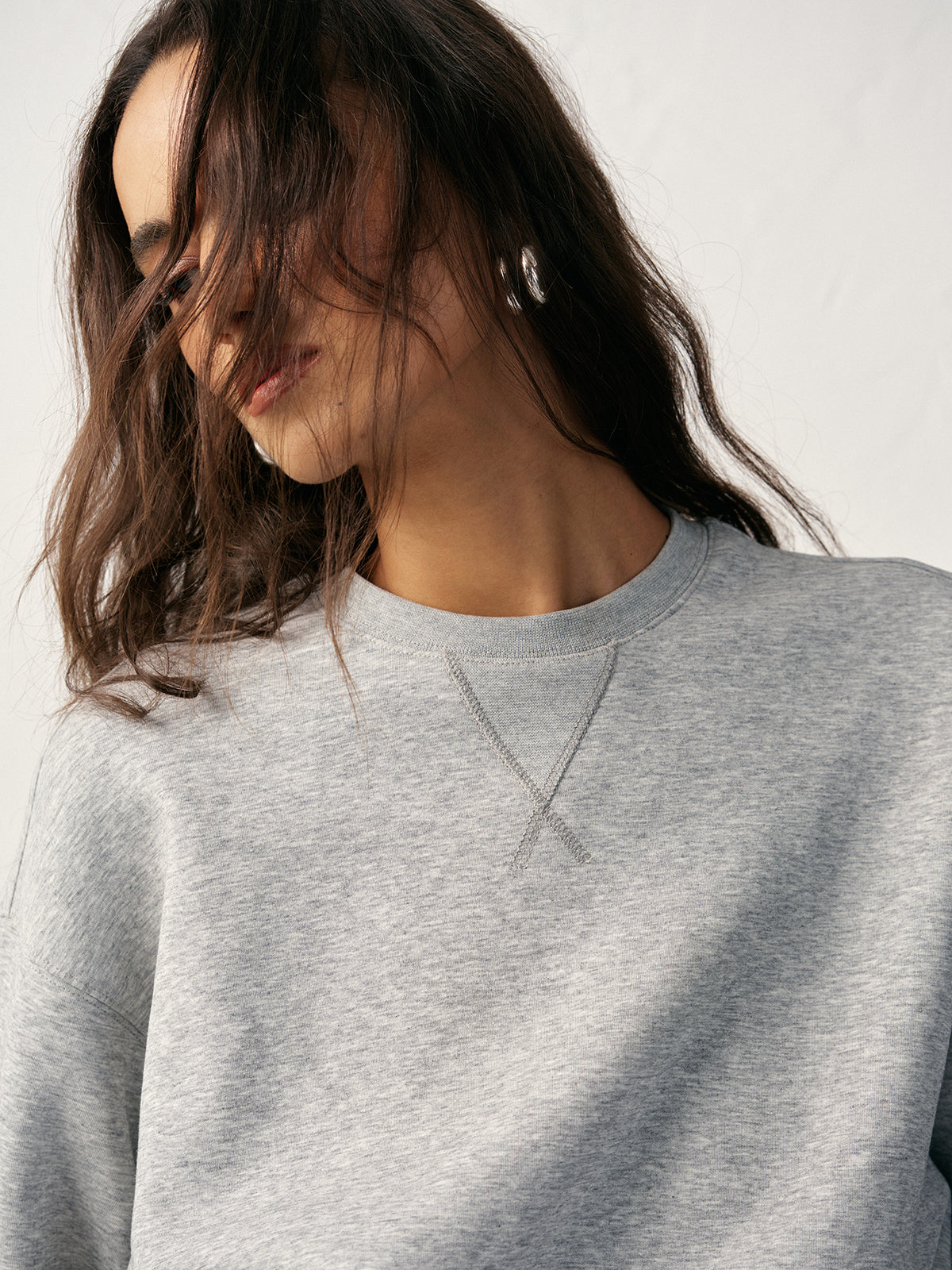Sweat-shirt col rond en mélange de coton