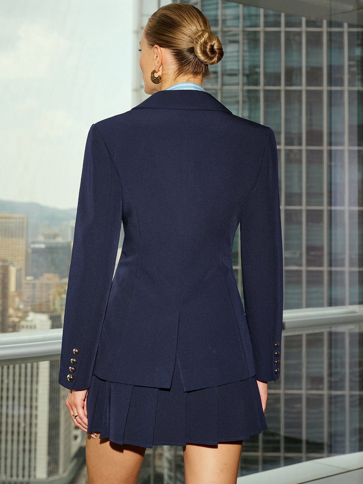 Metal Button Long Sleeve Blazer