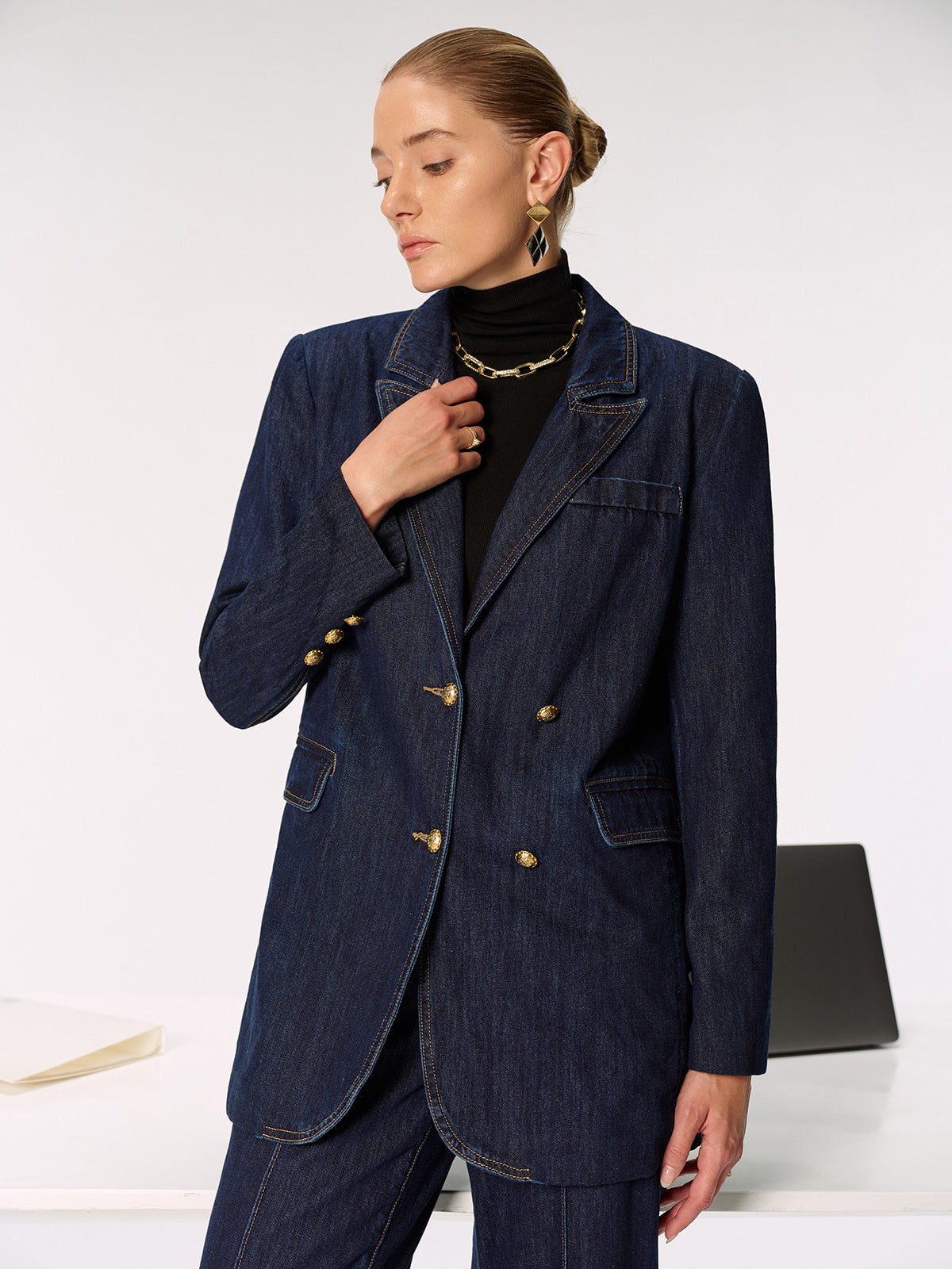 Denim Double Breasted Blazer