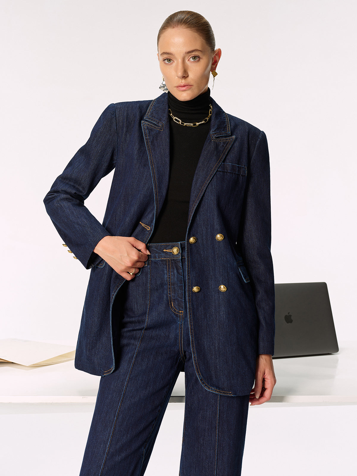 Denim Double Breasted Blazer