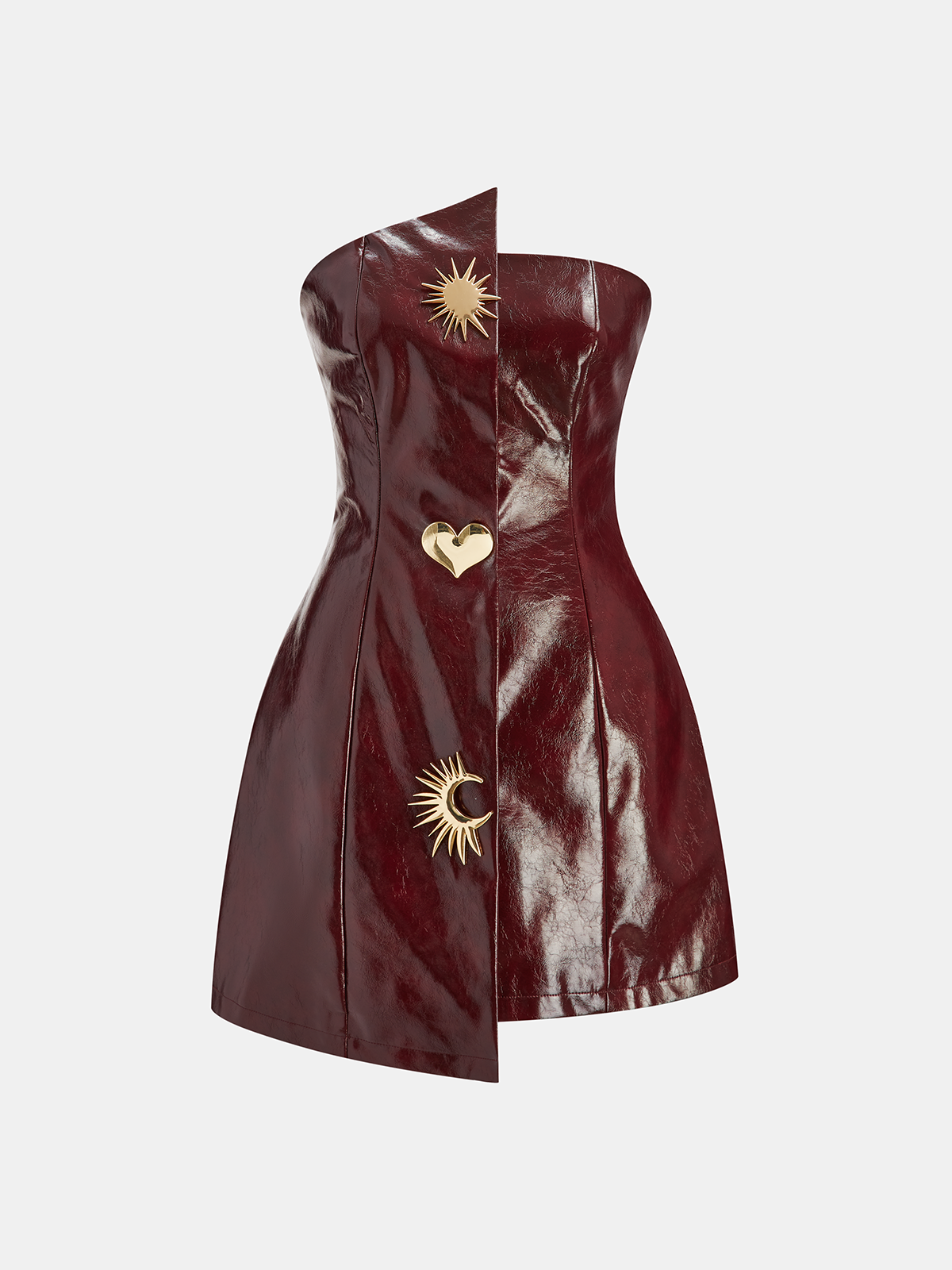 Trägerloses asymmetrisches Kunstlederkleid
