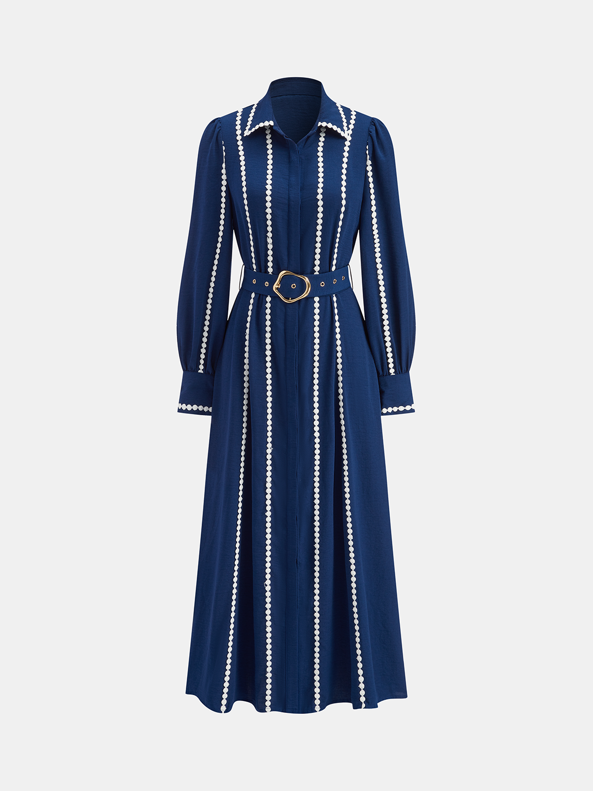 Hemdkleid mit Gürtel und Spitzenbesatz
