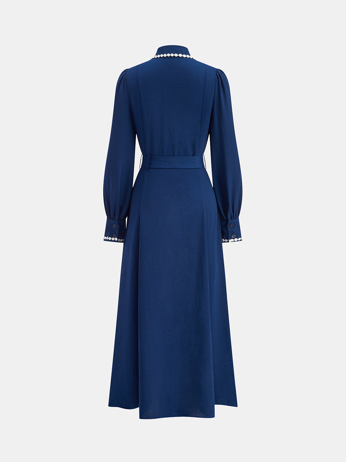 Contrast Lace-Trimmed Belted Shirt Dress