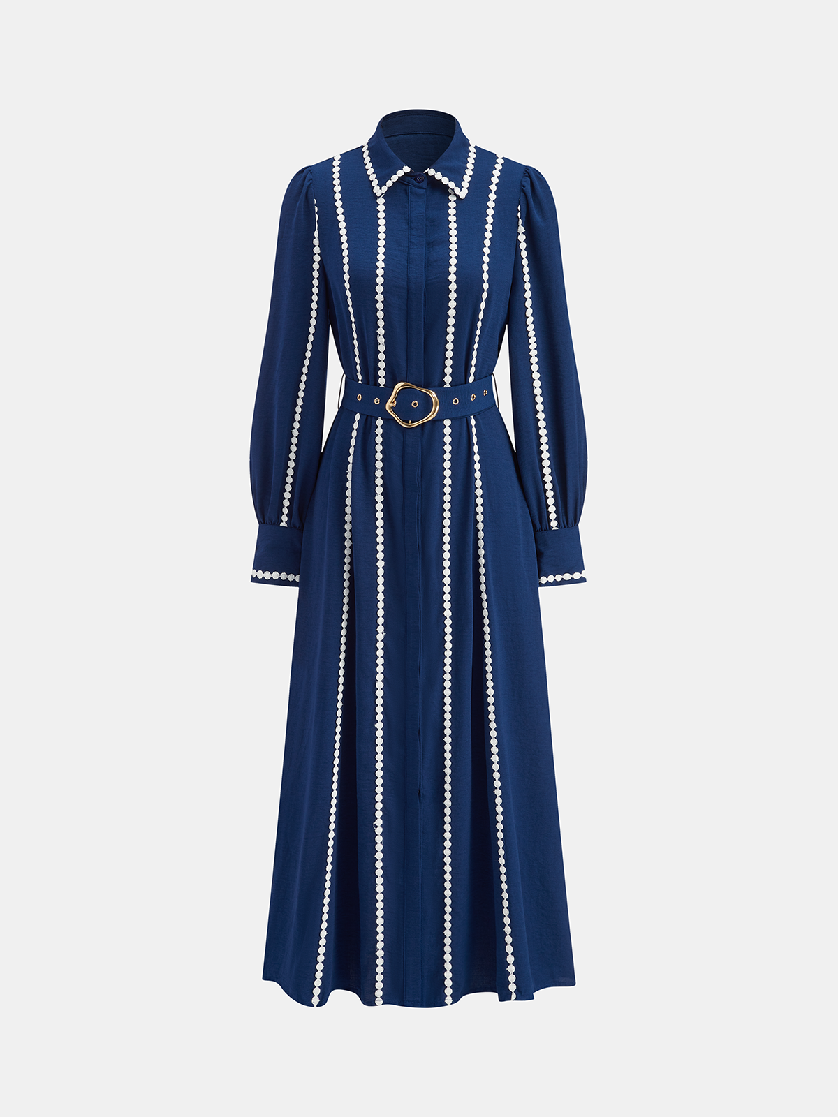 Contrast Lace-Trimmed Belted Shirt Dress