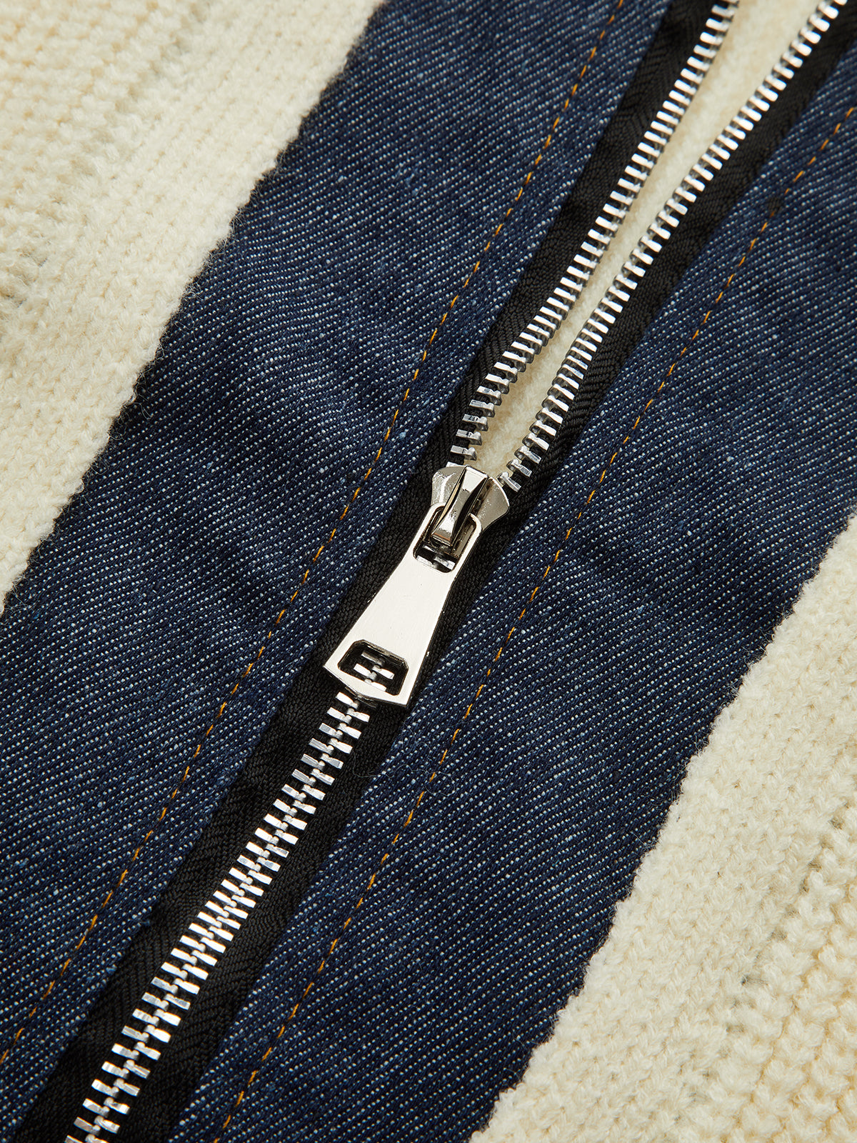 Denim Panel Zip Knitted Cardigan