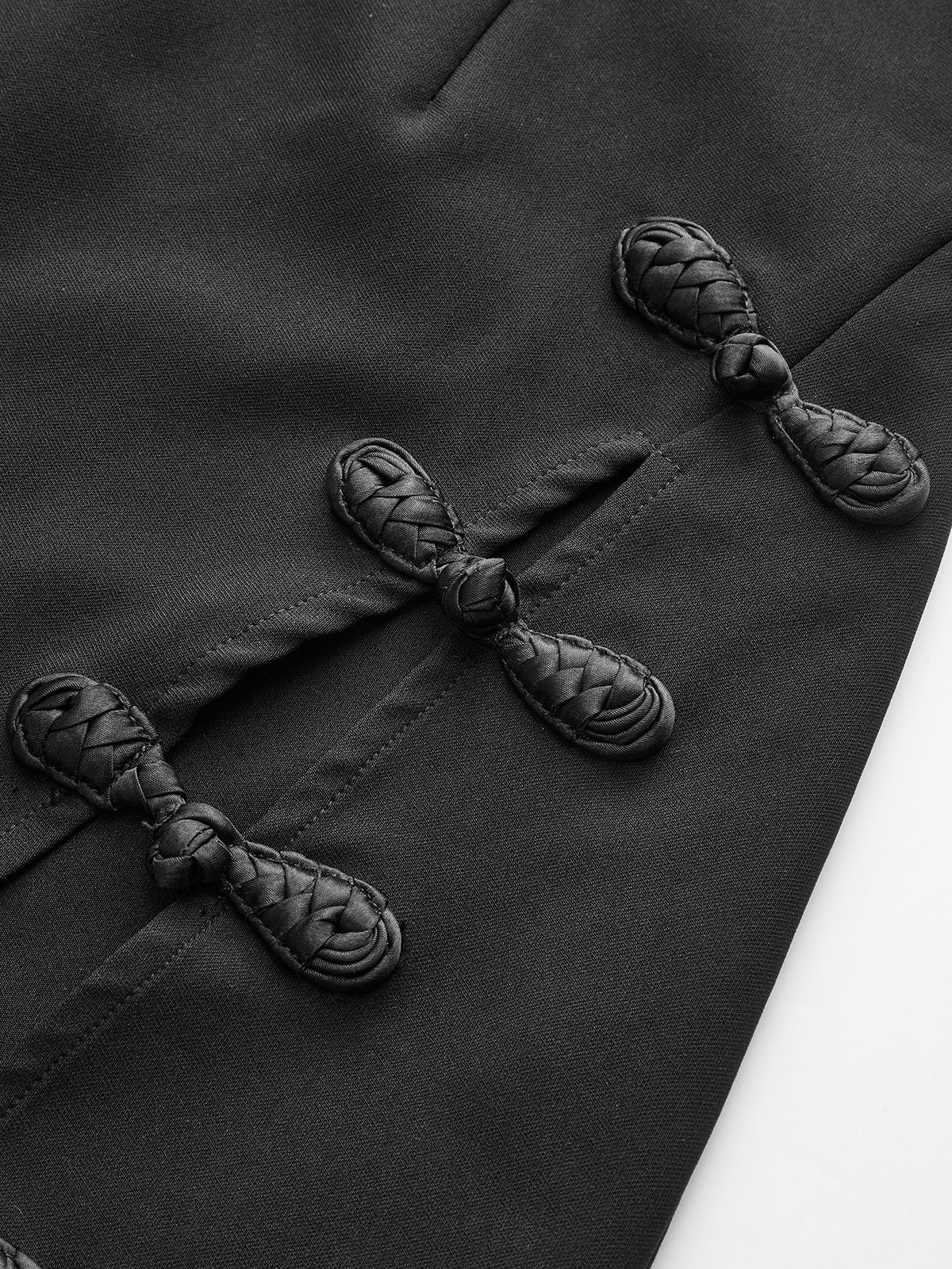 Stand Collar Long Sleeve Knot Button Side Slit Dress