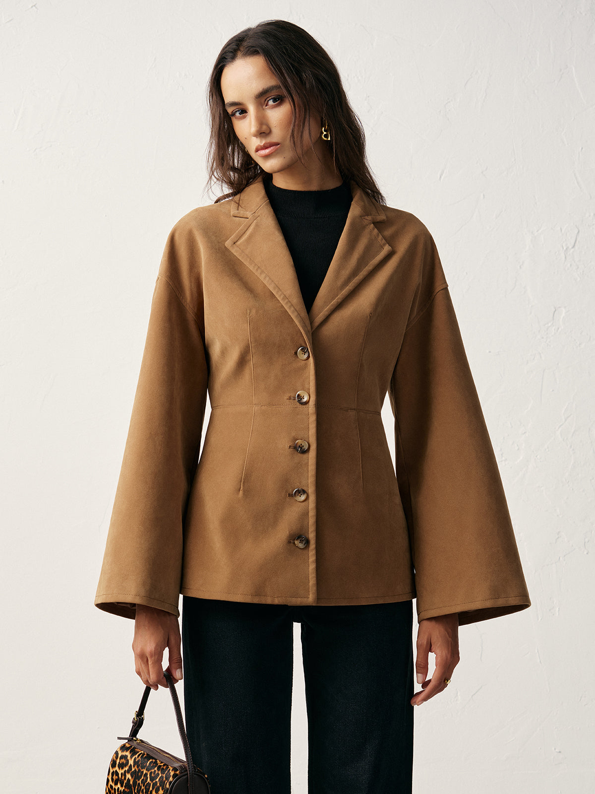 Blazer à manches évasées effet daim