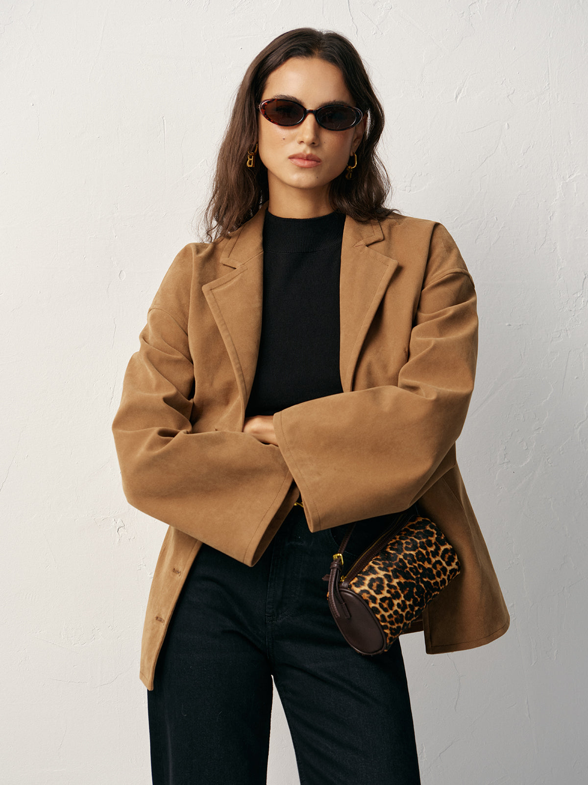 Flared Sleeve Suede Effect Blazer