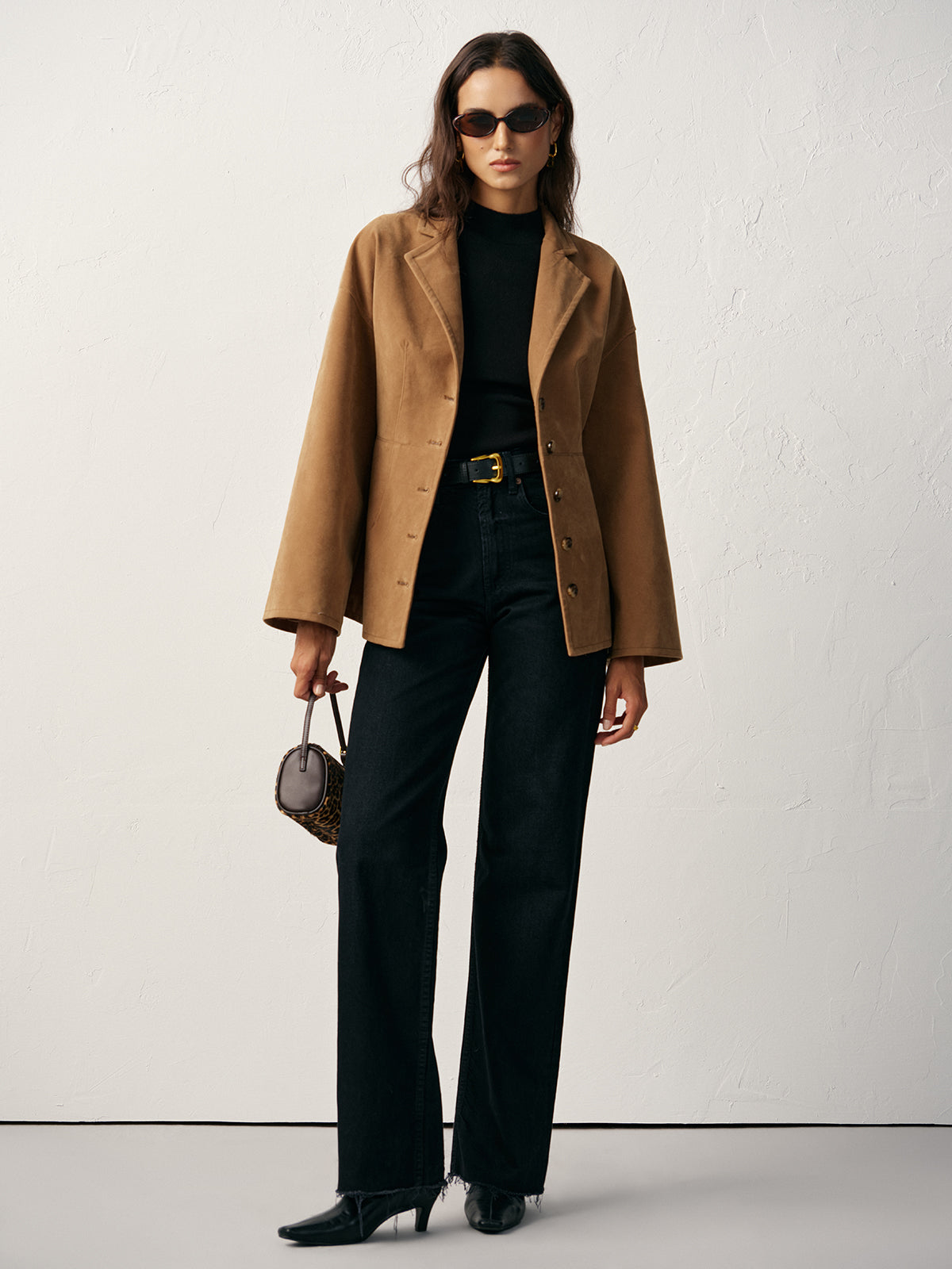 Flared Sleeve Suede Effect Blazer