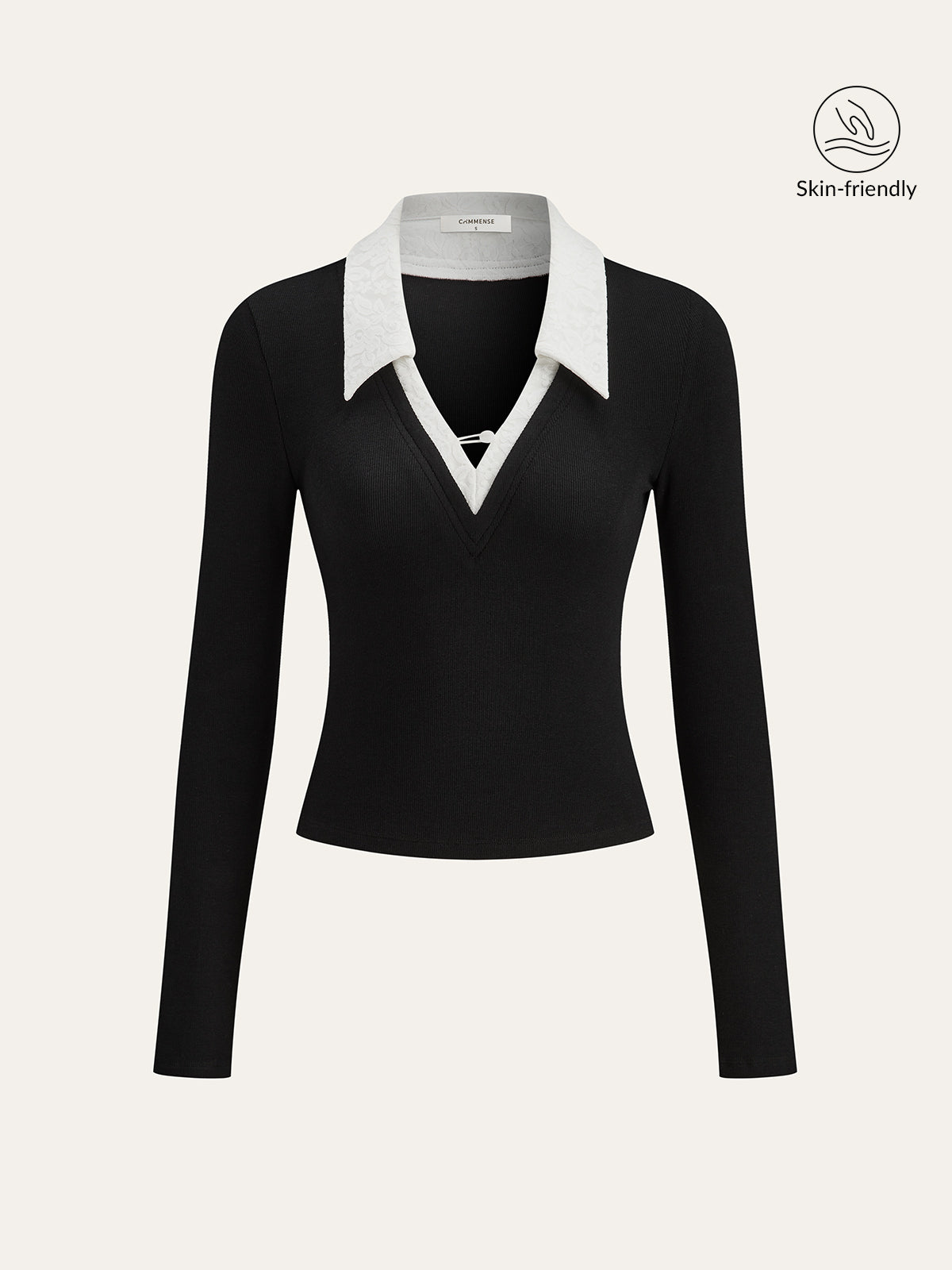 Lace Trim Collar Cotton Blend T-Shirt