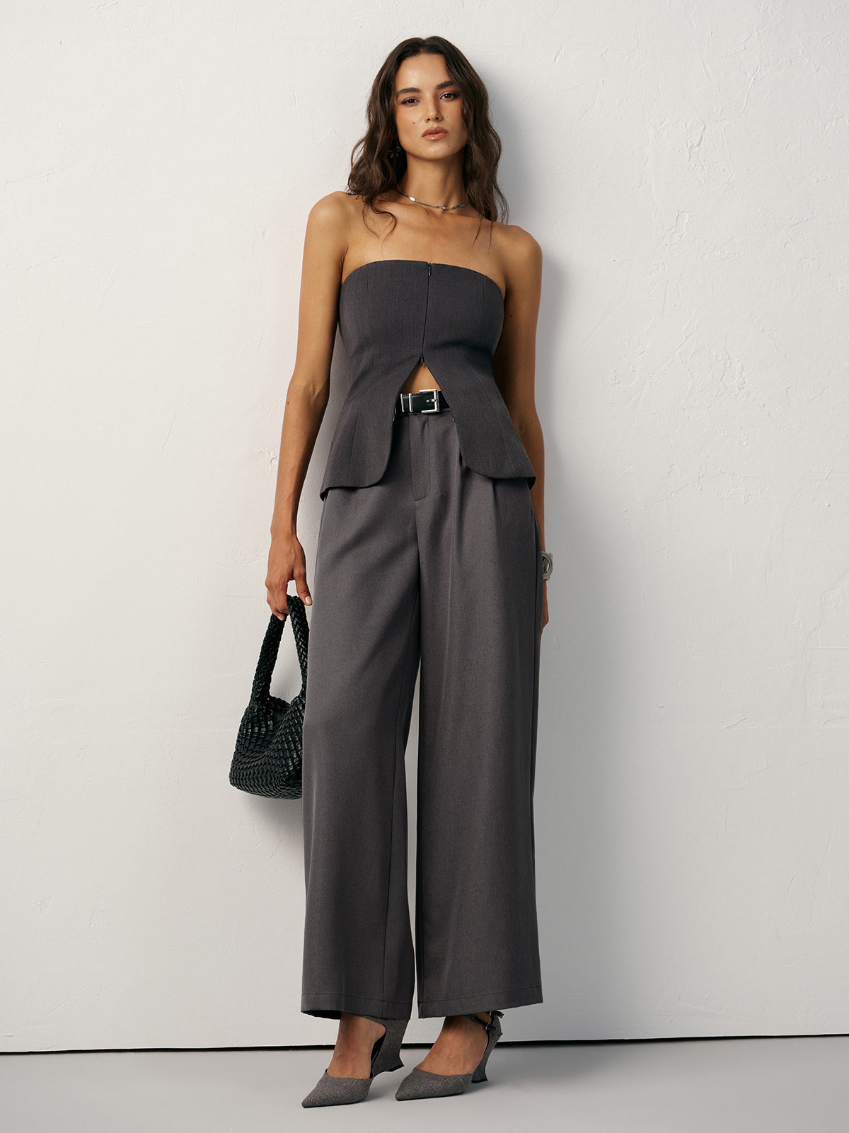 Débardeur bustier zippé à découpes
