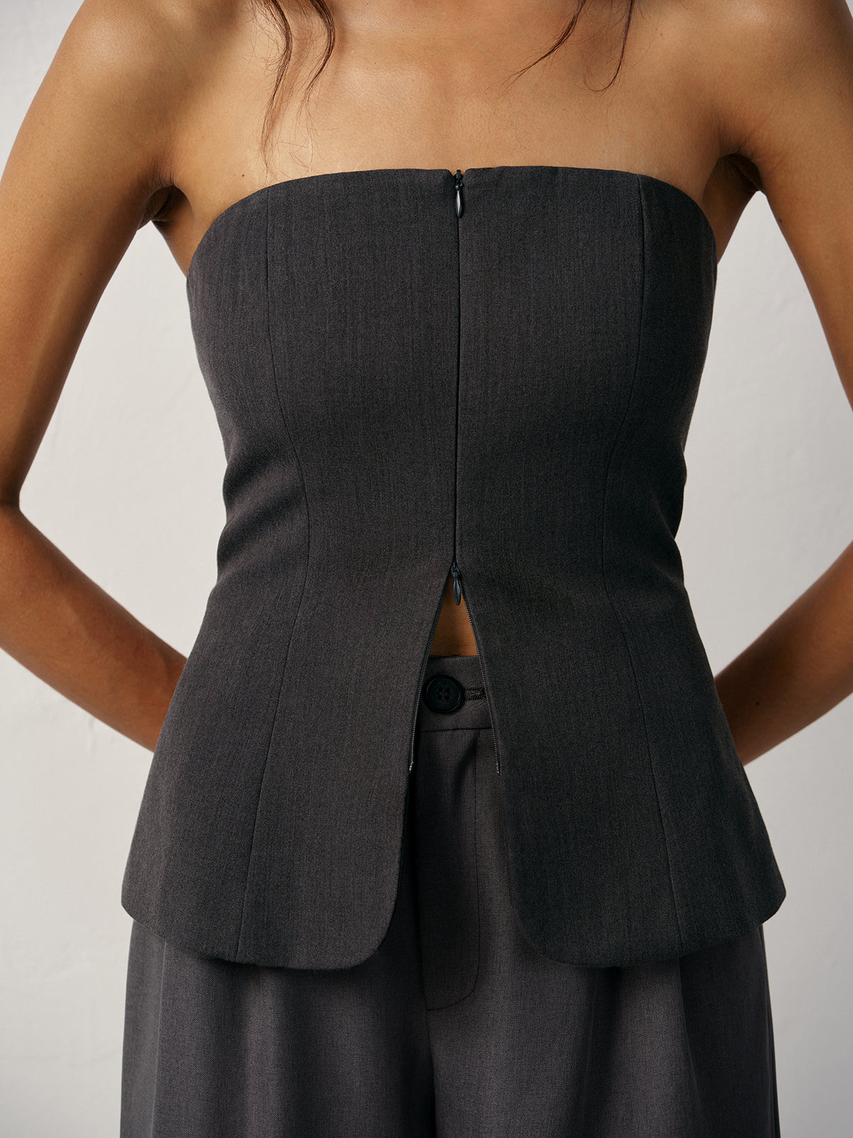 Strapless Zipper Cut-Out Tank Top