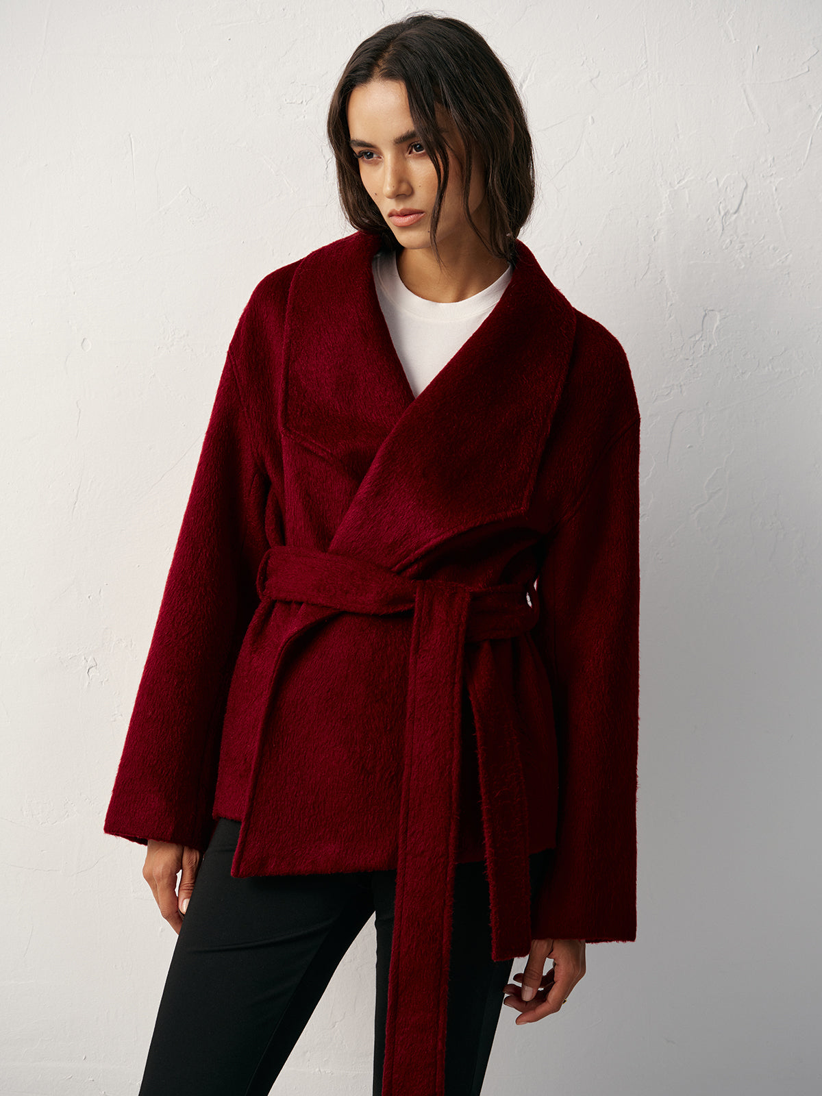 Manteau portefeuille ceinturé en mélange de laine