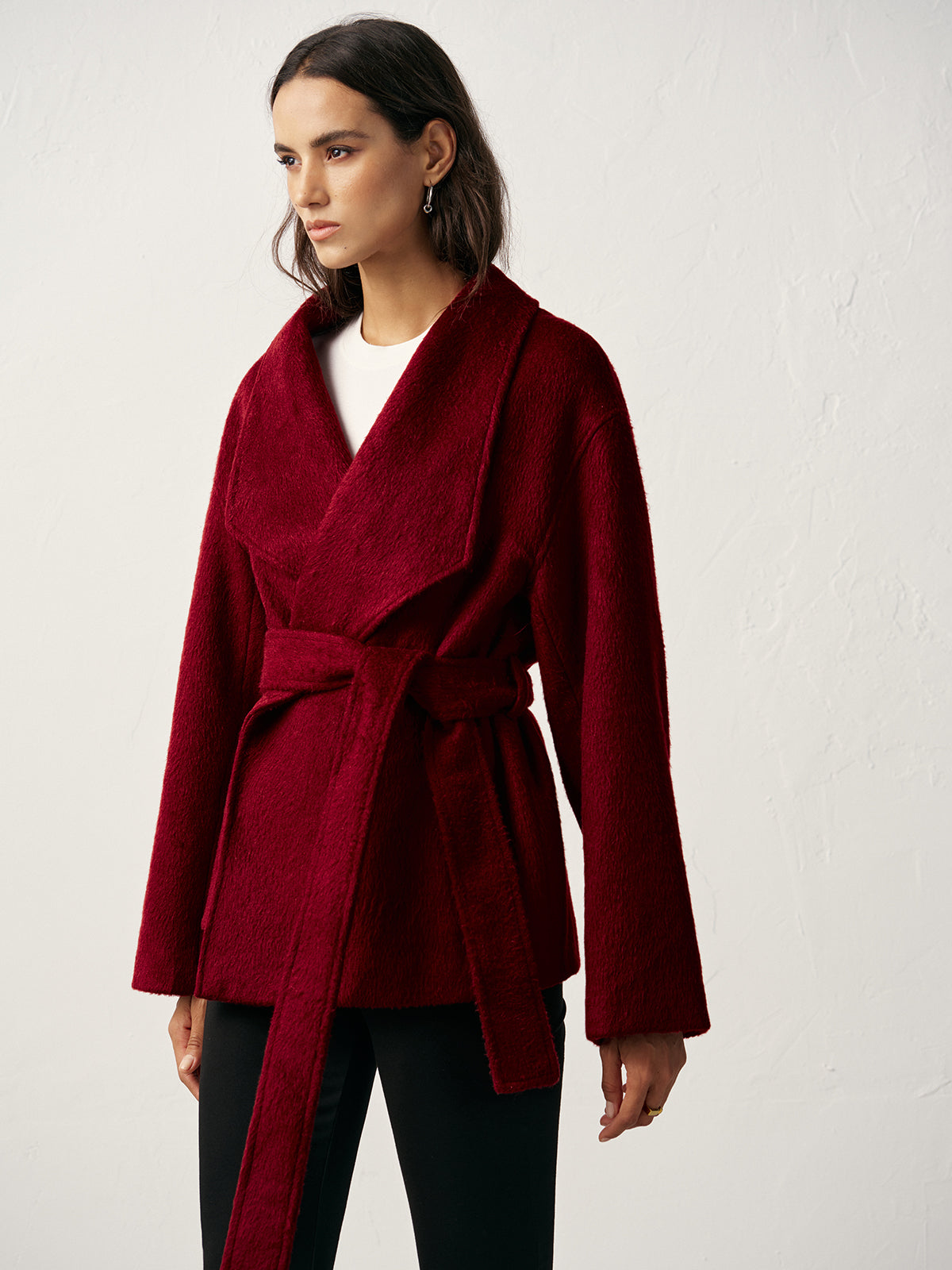 Manteau portefeuille ceinturé en mélange de laine