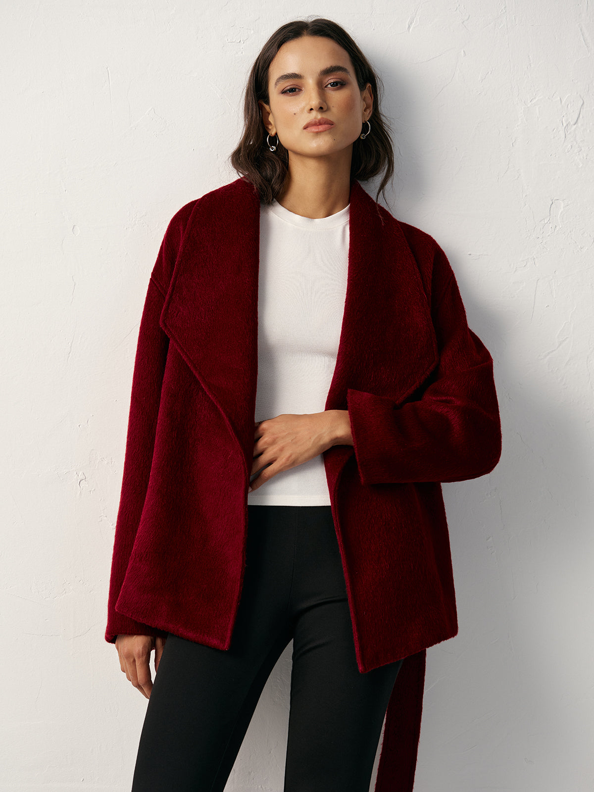 Manteau portefeuille ceinturé en mélange de laine