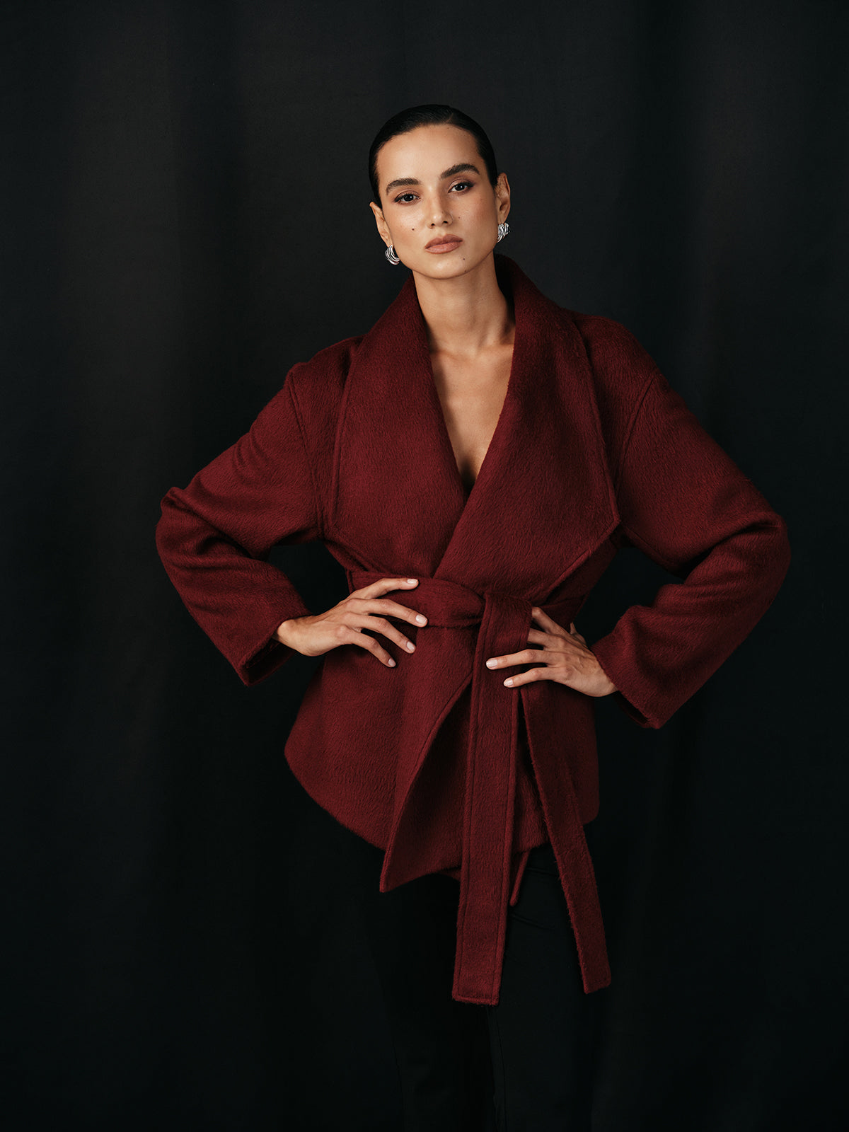 Manteau portefeuille ceinturé en mélange de laine