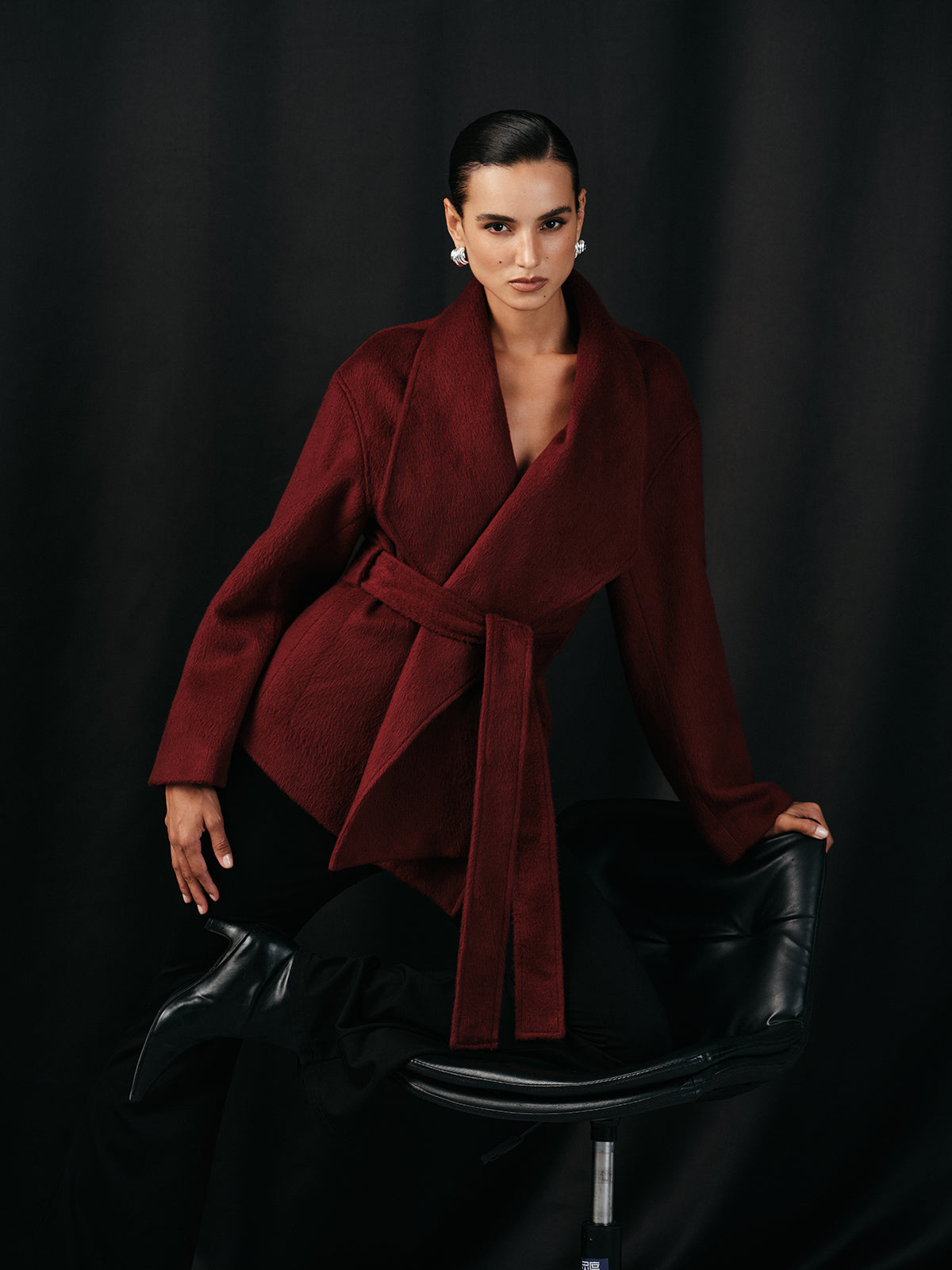 Manteau portefeuille ceinturé en mélange de laine