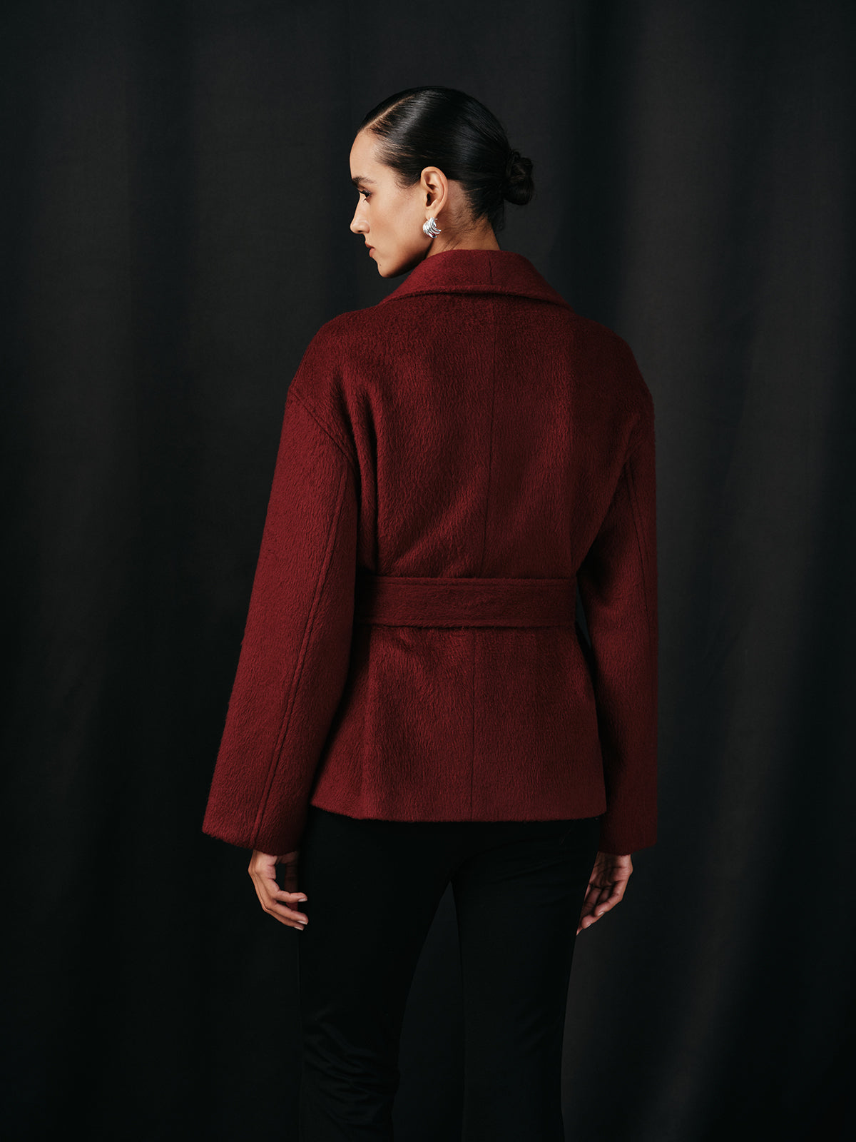 Manteau portefeuille ceinturé en mélange de laine