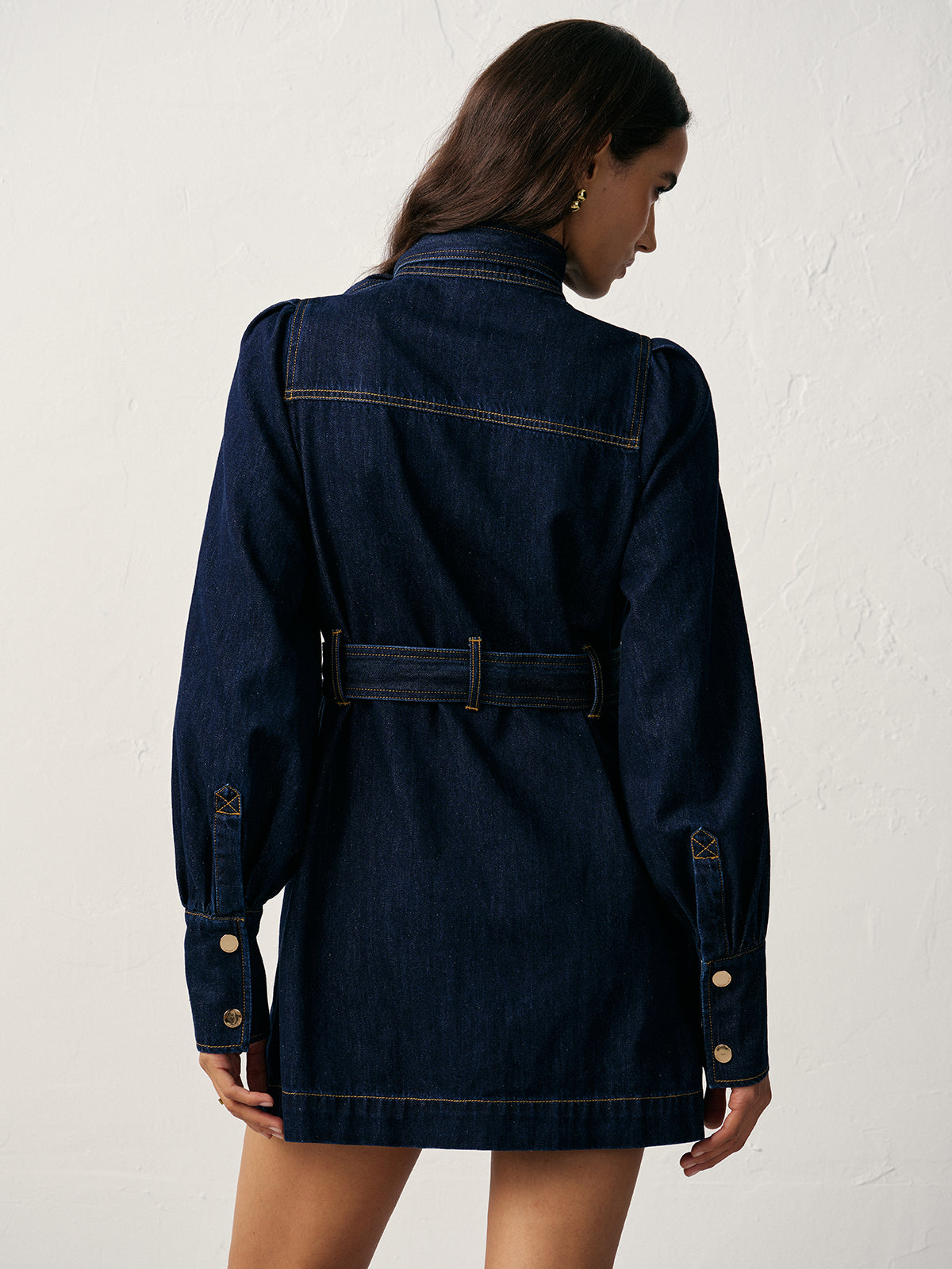 Belted Button-Front Denim Dress
