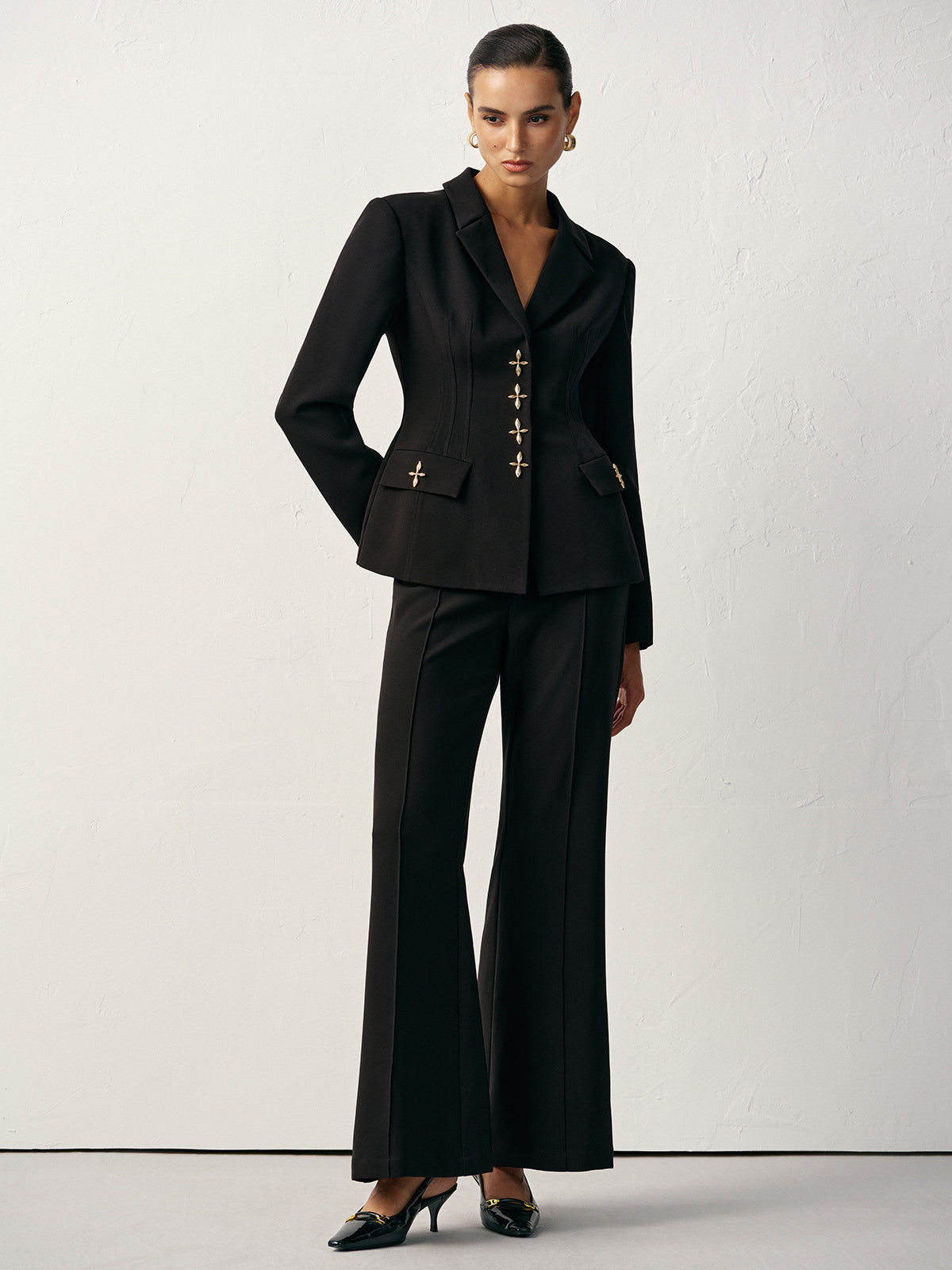 Pantalon évasé taille mi-haute