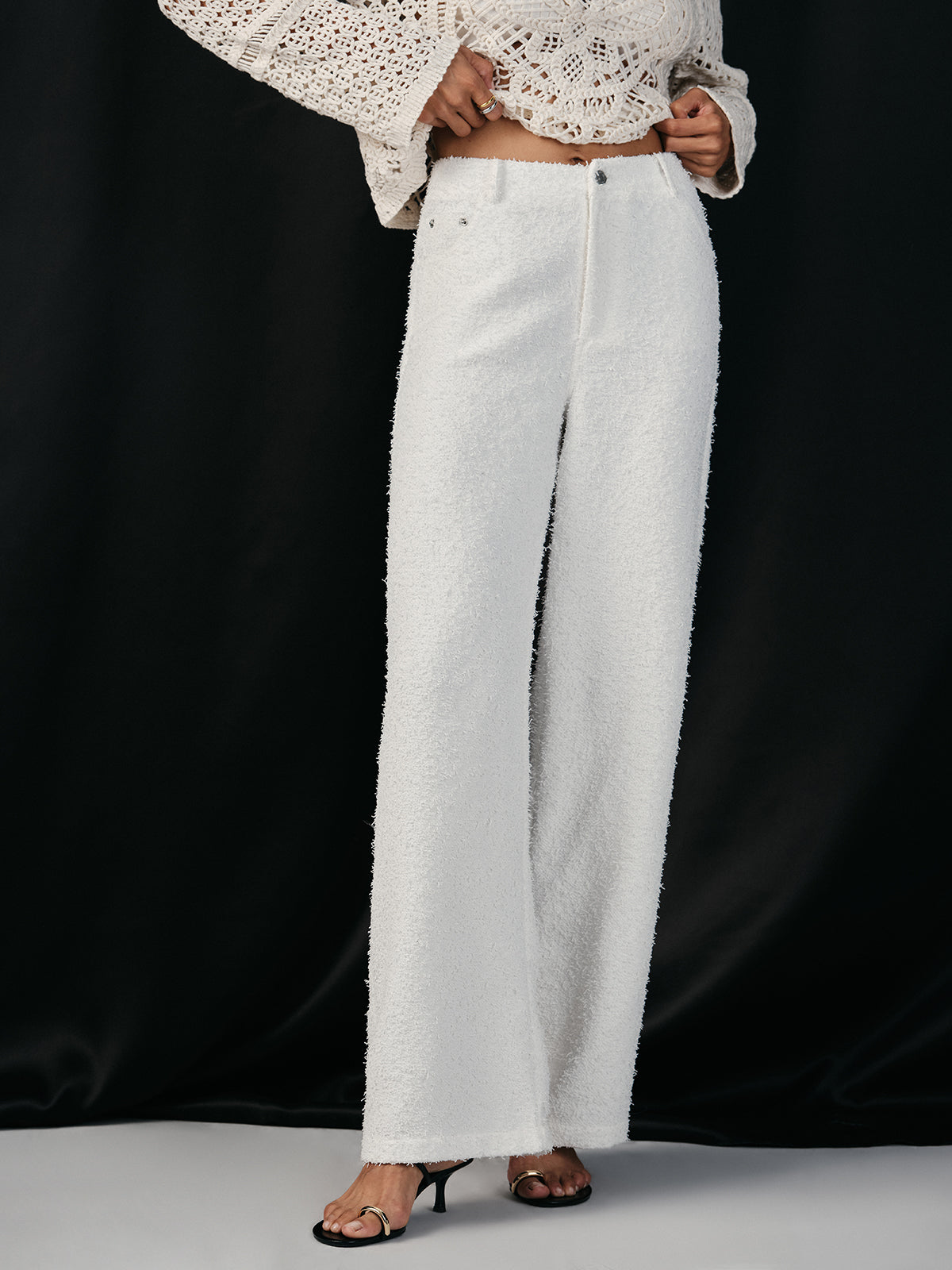 Tweed Mid-Waisted Wide-Leg Pants