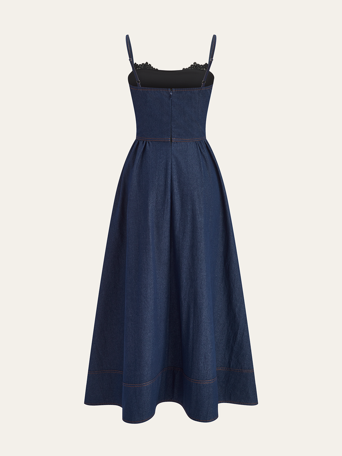 Robe longue en jean avec ourlet en dentelle