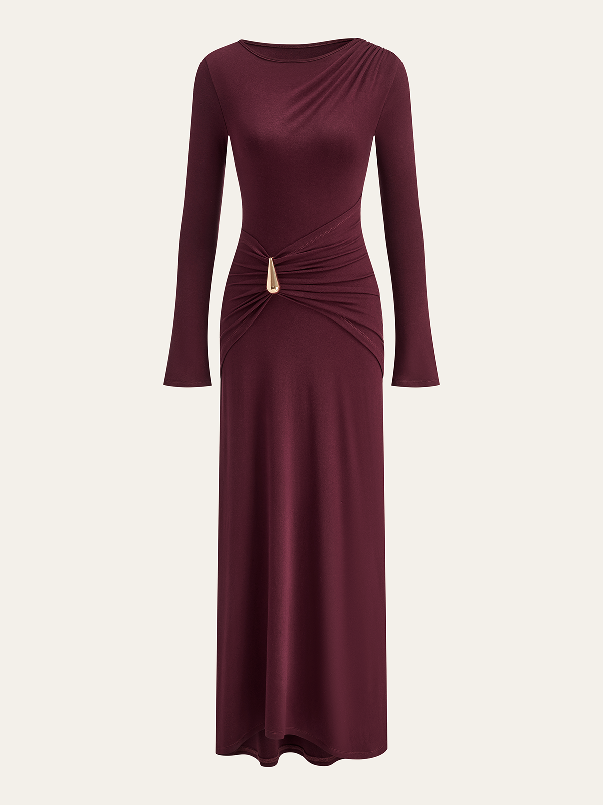Robe longue froncée à manches longues et boucle en métal