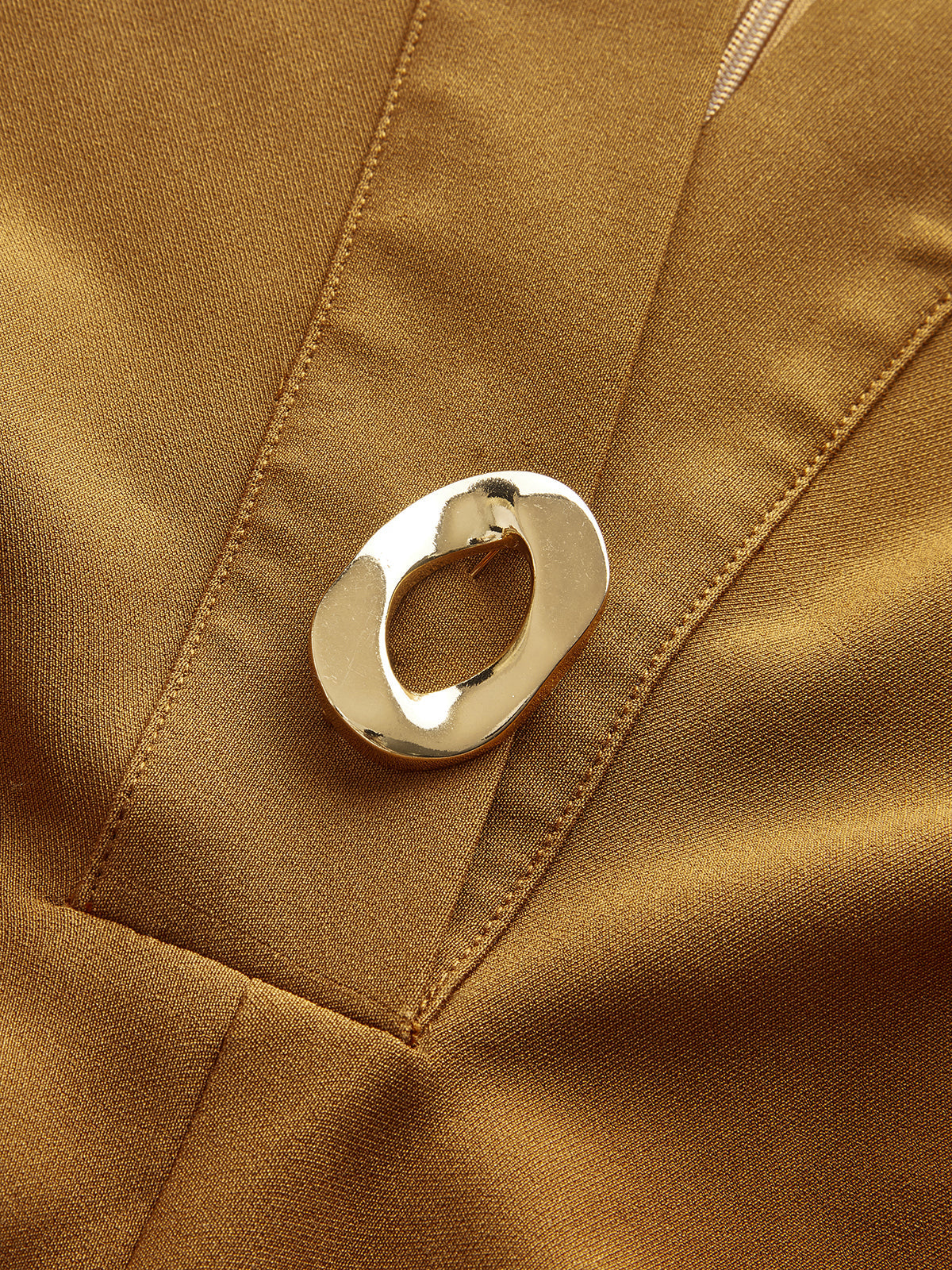 V-Neck Metal Detail Fitted Waist Dress