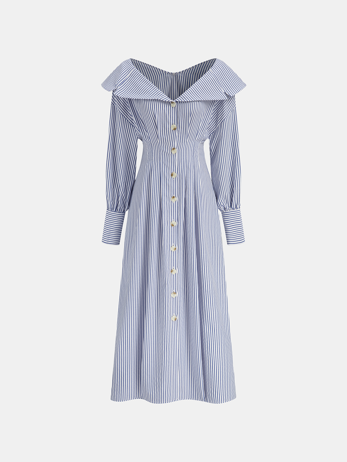 Carmen-Kleid mit Streifen, Knopfleiste und Kragen