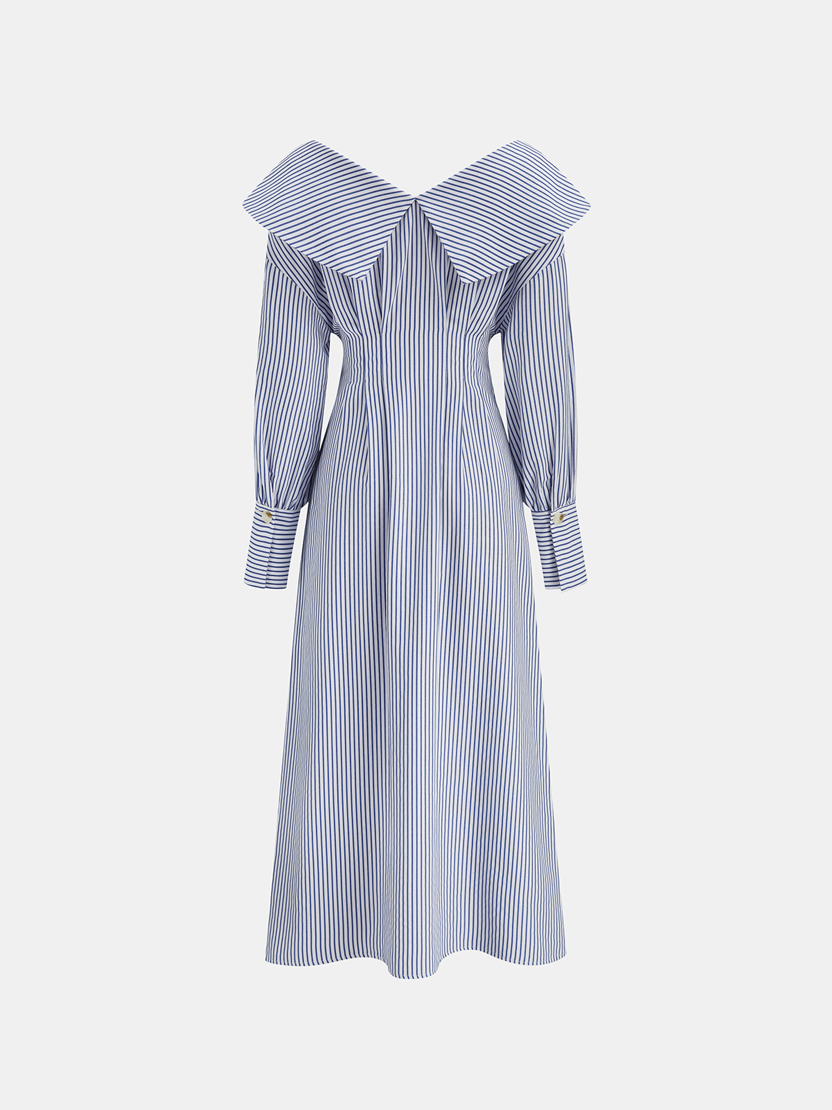 Off-Shoulder Striped Button Front Collared Dress