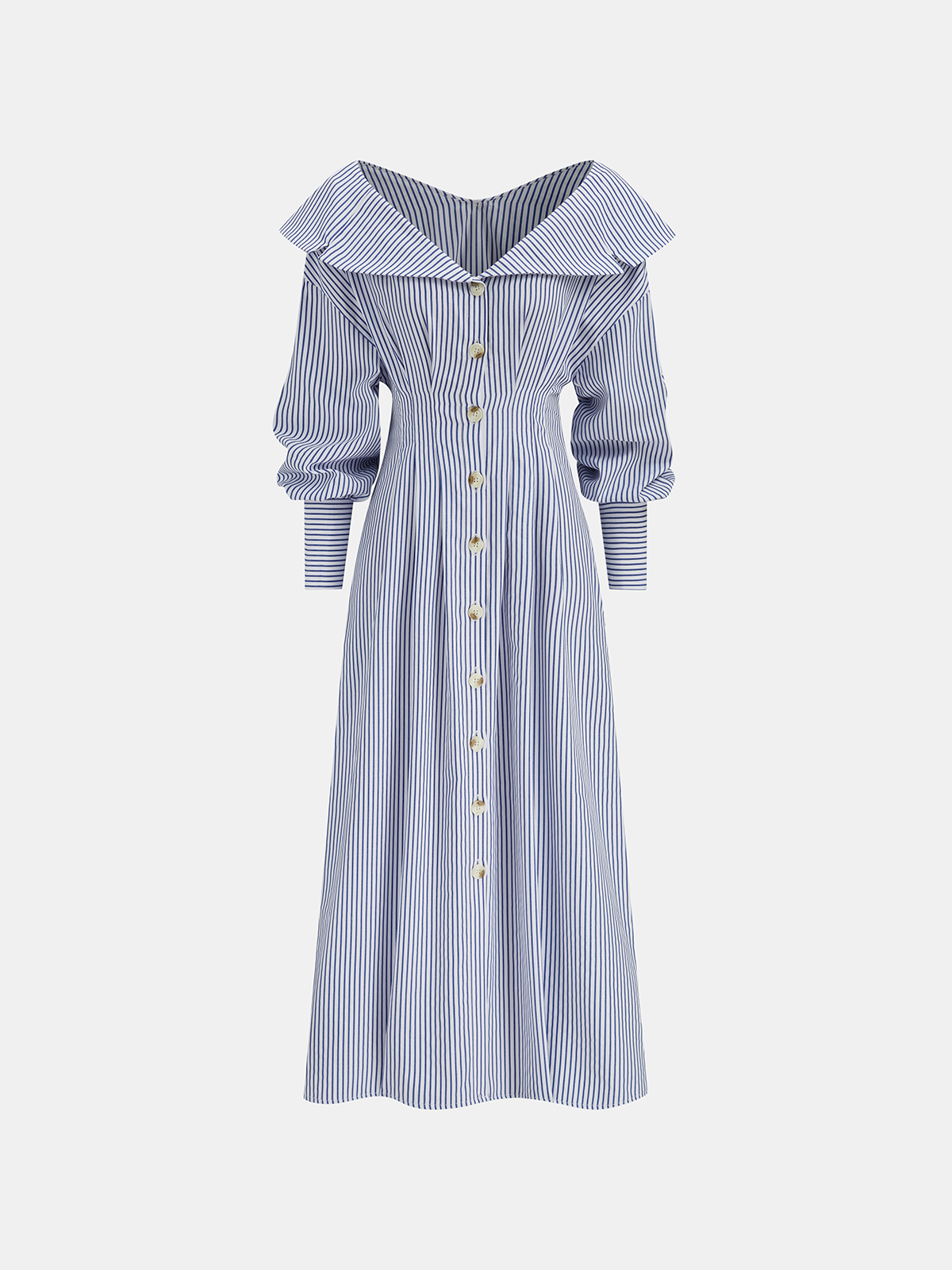 Carmen-Kleid mit Streifen, Knopfleiste und Kragen