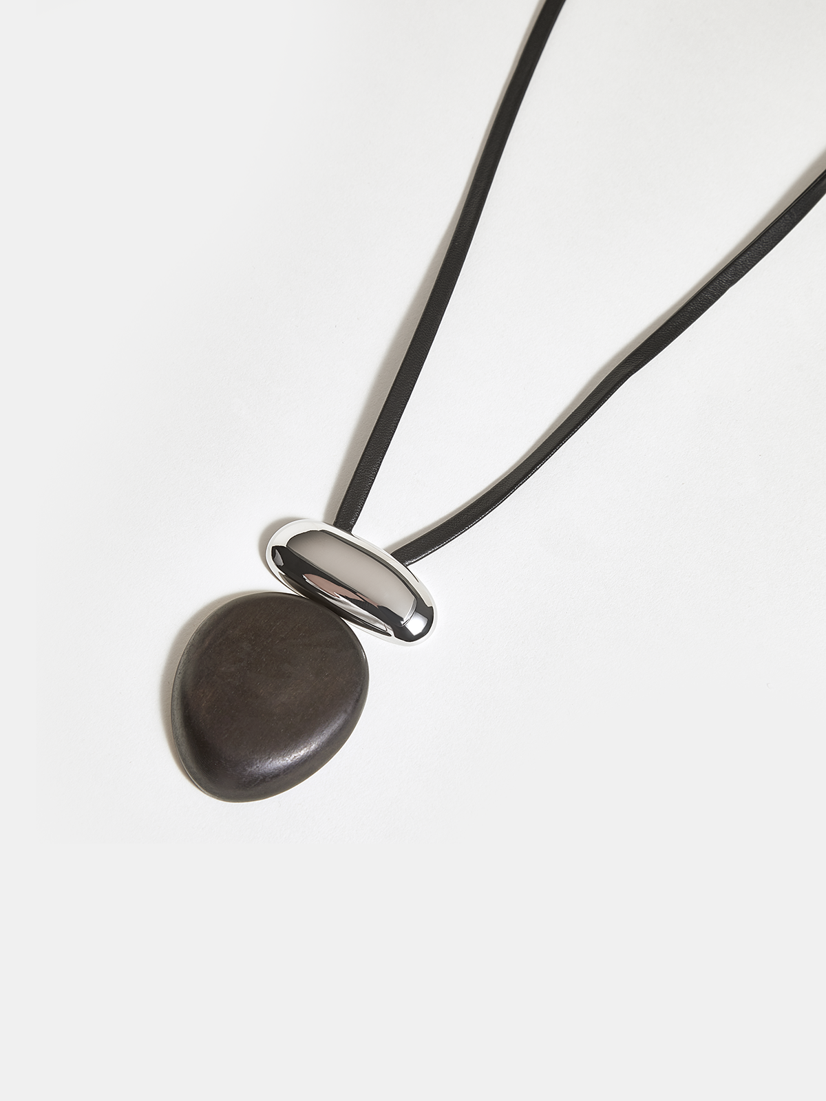 Black Ebony and Silver Metal PU Leather Necklace